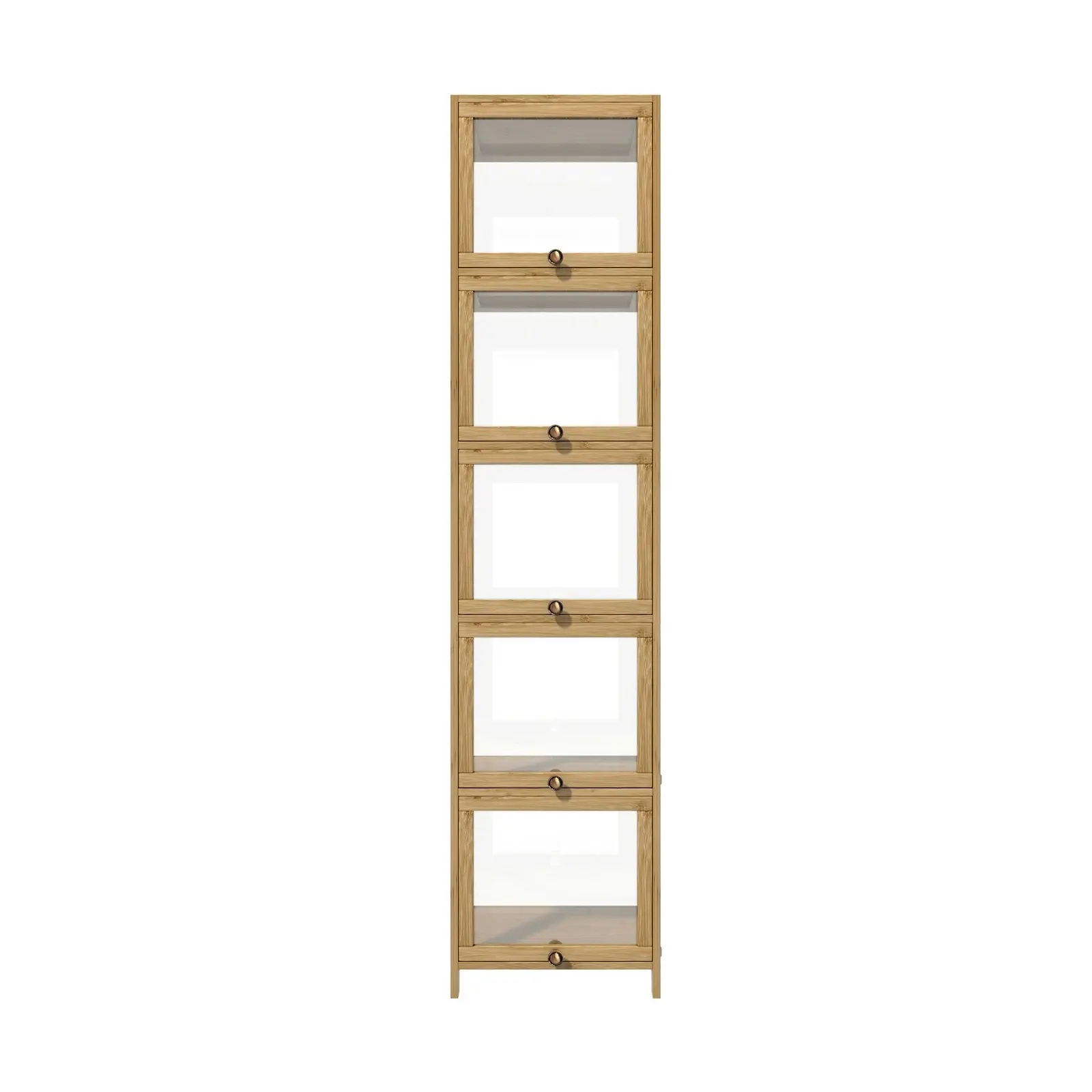 Oikiture Display Cabinet Slim Storage 5-Tier Shelves Clear Bookcase Rack Oak