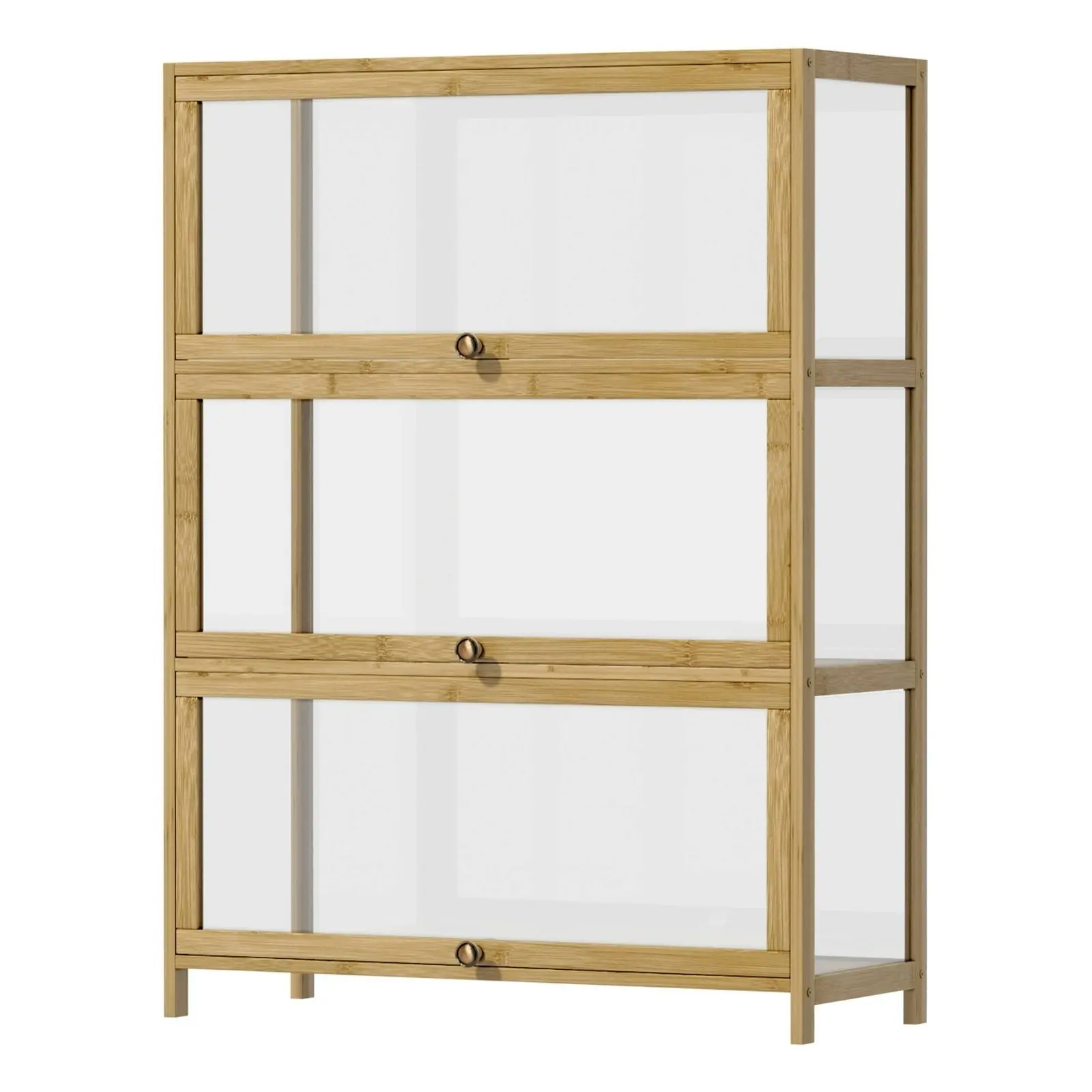 Oikiture Display Cabinet Storage 3-Tier Shelves Clear Bookcase Stand Rack Oak