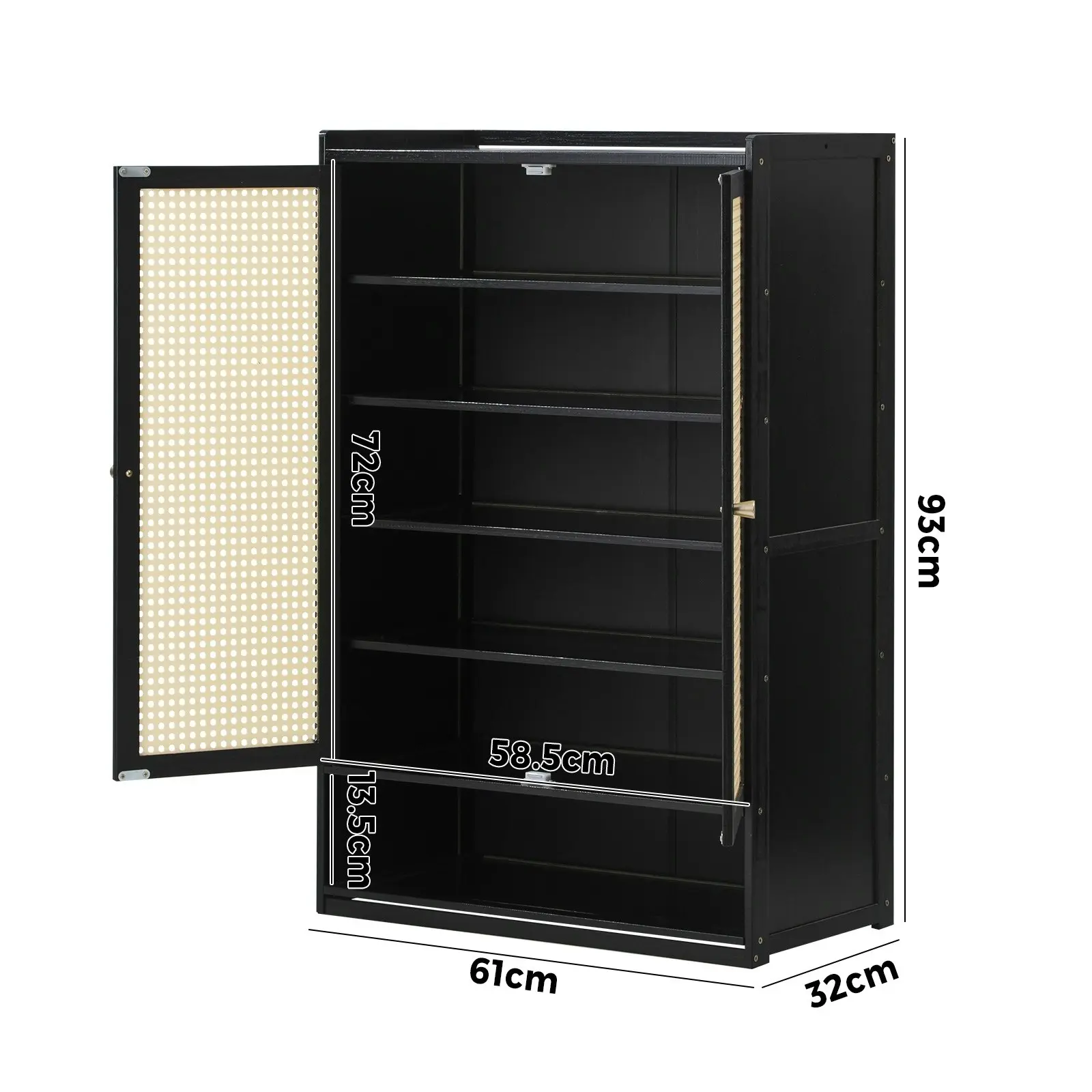 Oikiture Shoe Storage Cabinet Shoes Rack Organiser Shelf 2 Doors Rattan Black