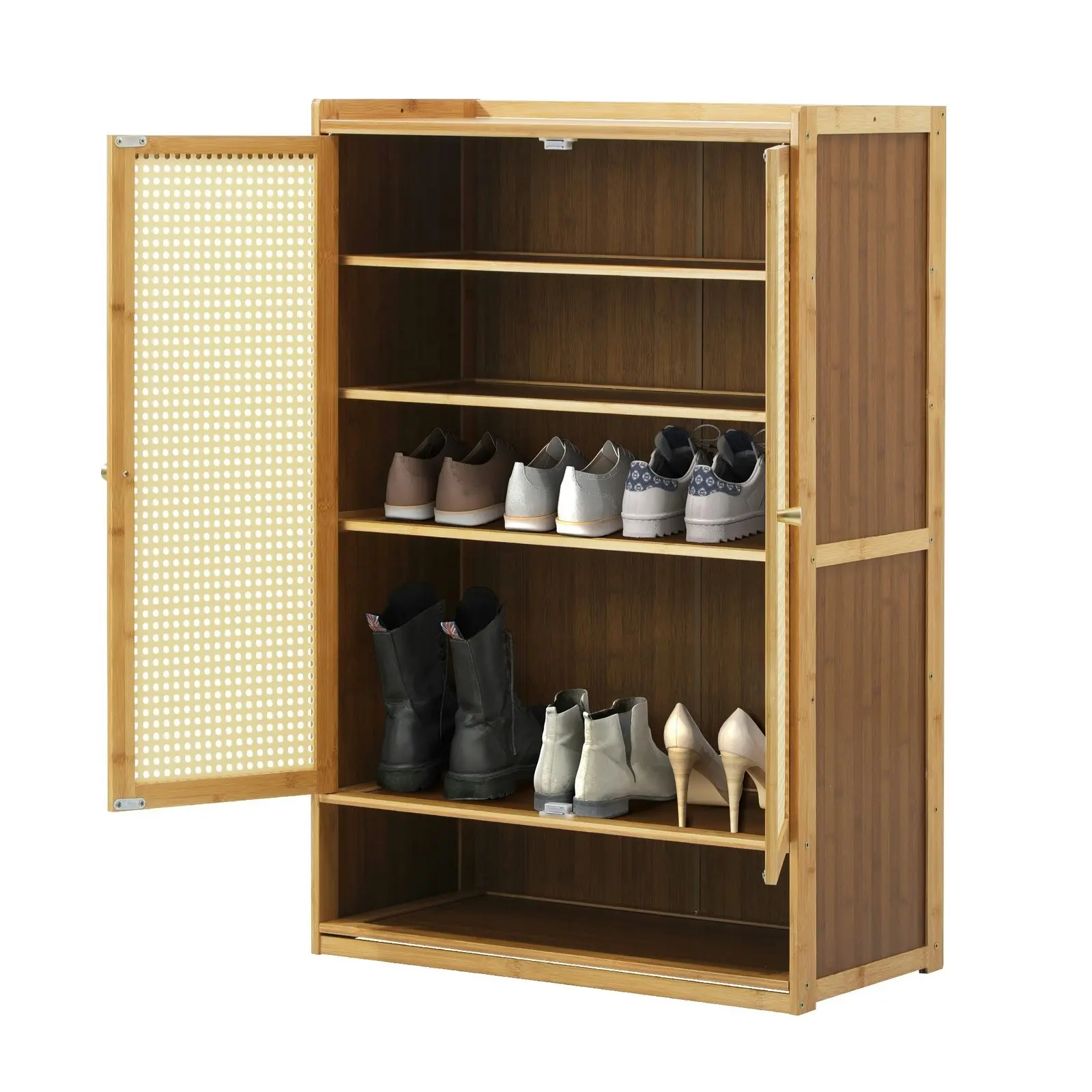 Oikiture Shoe Storage Cabinet Shoes Rack Organiser Shelf 2 Doors Rattan Brown