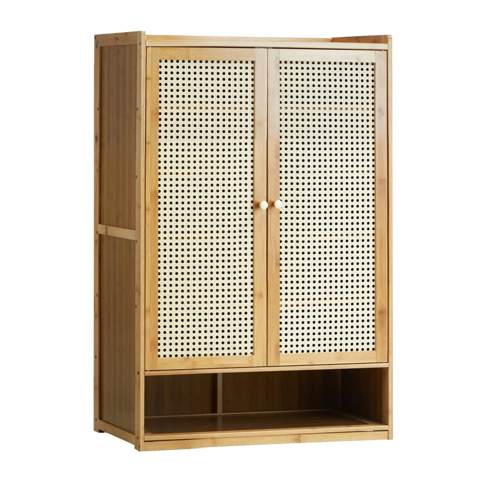 Oikiture Shoe Storage Cabinet Shoes Rack Organiser Shelf 2 Doors Rattan Brown