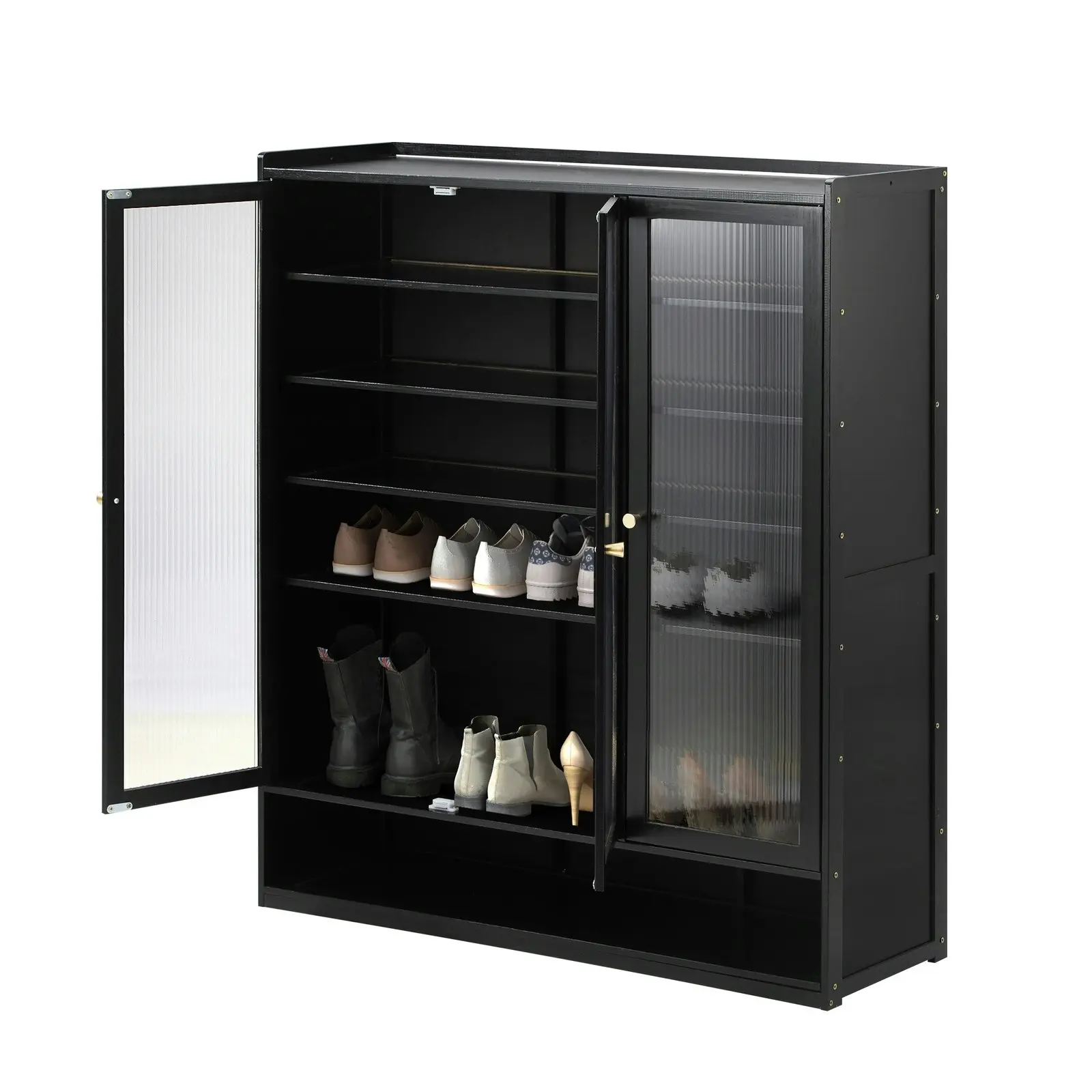 Oikiture Shoe Cabinet Shoes Storage Rack Organiser 3 Doors Shelf Black