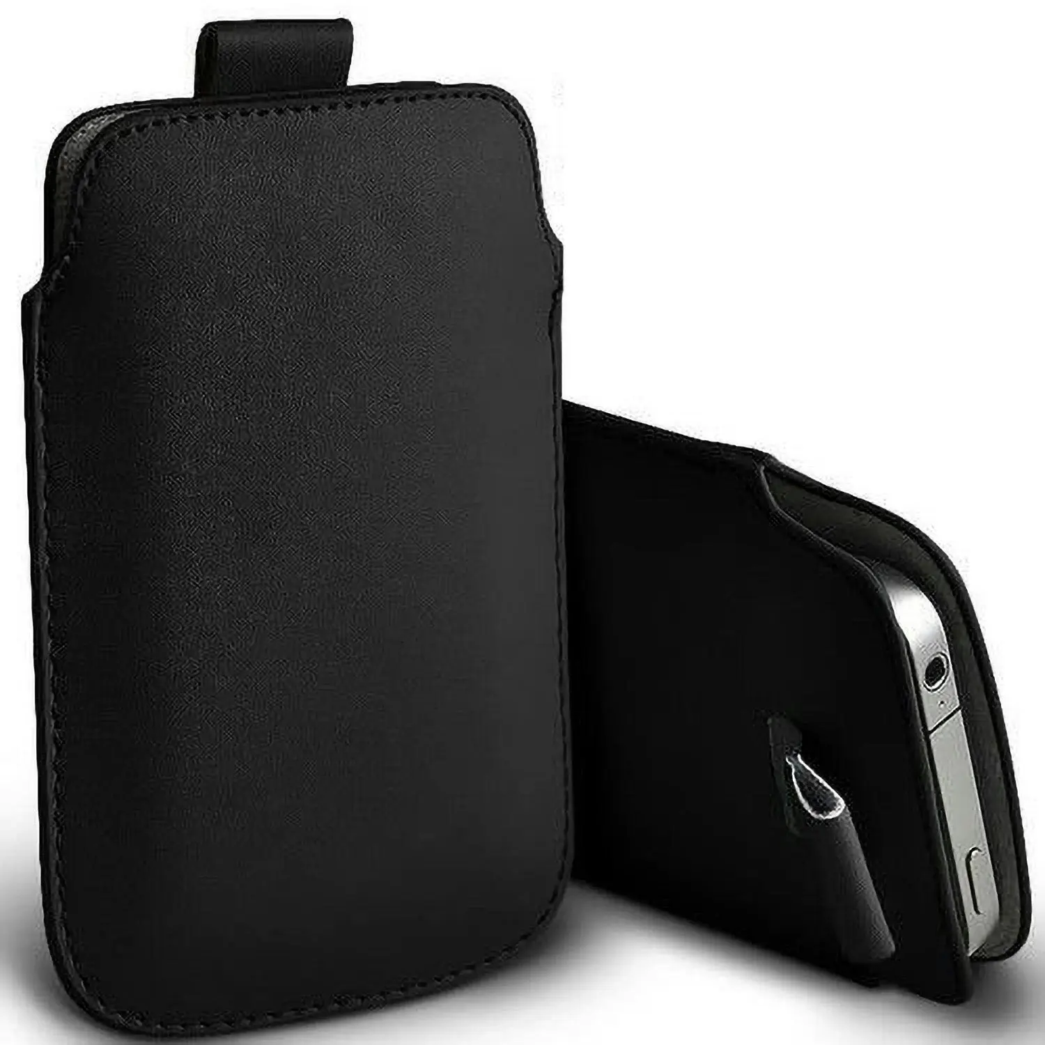 MEZON Pull Tab Slim Pouch for iPhone 14 Pro Max (6.7") PU Leather Sleeve Case – Shock Absorption – Black