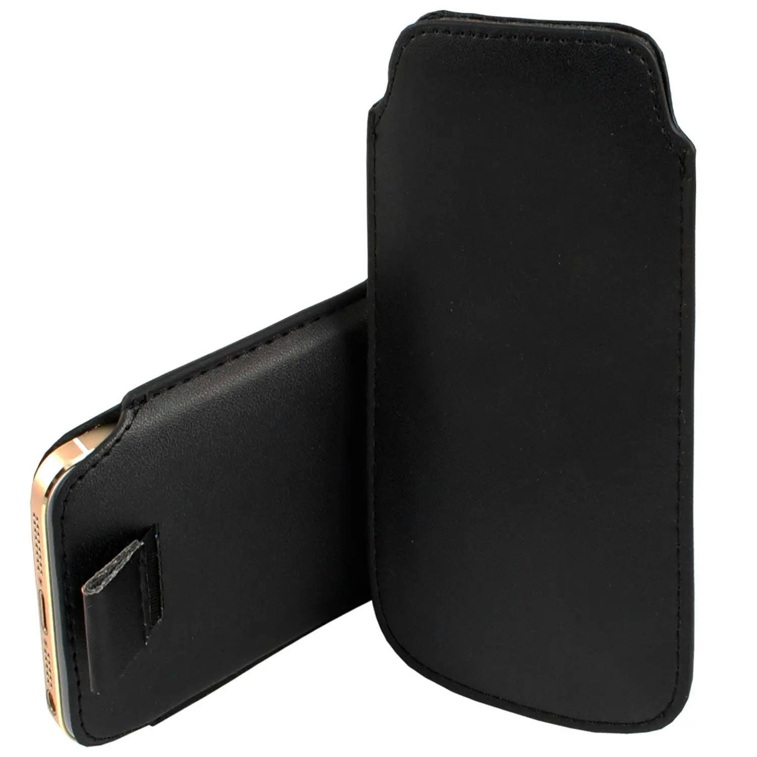 MEZON Pull Tab Slim Pouch for iPhone 14 Pro Max (6.7") PU Leather Sleeve Case – Shock Absorption – Black