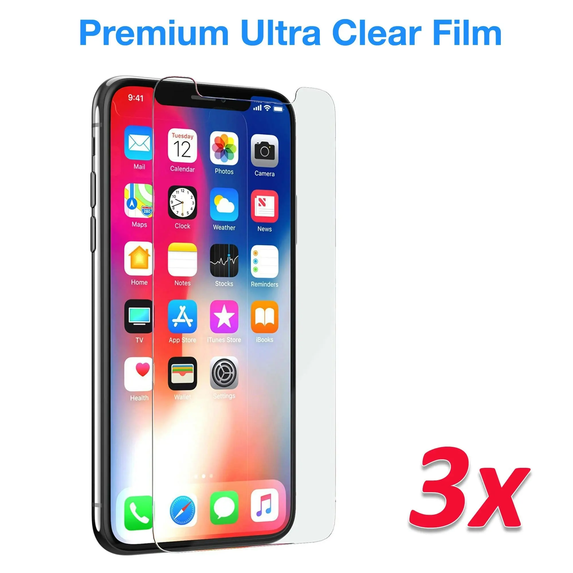 [3 Pack] MEZON Apple iPhone X (5.8") Ultra Clear Screen Protector Case Friendly Film (iPhone X, Clear)