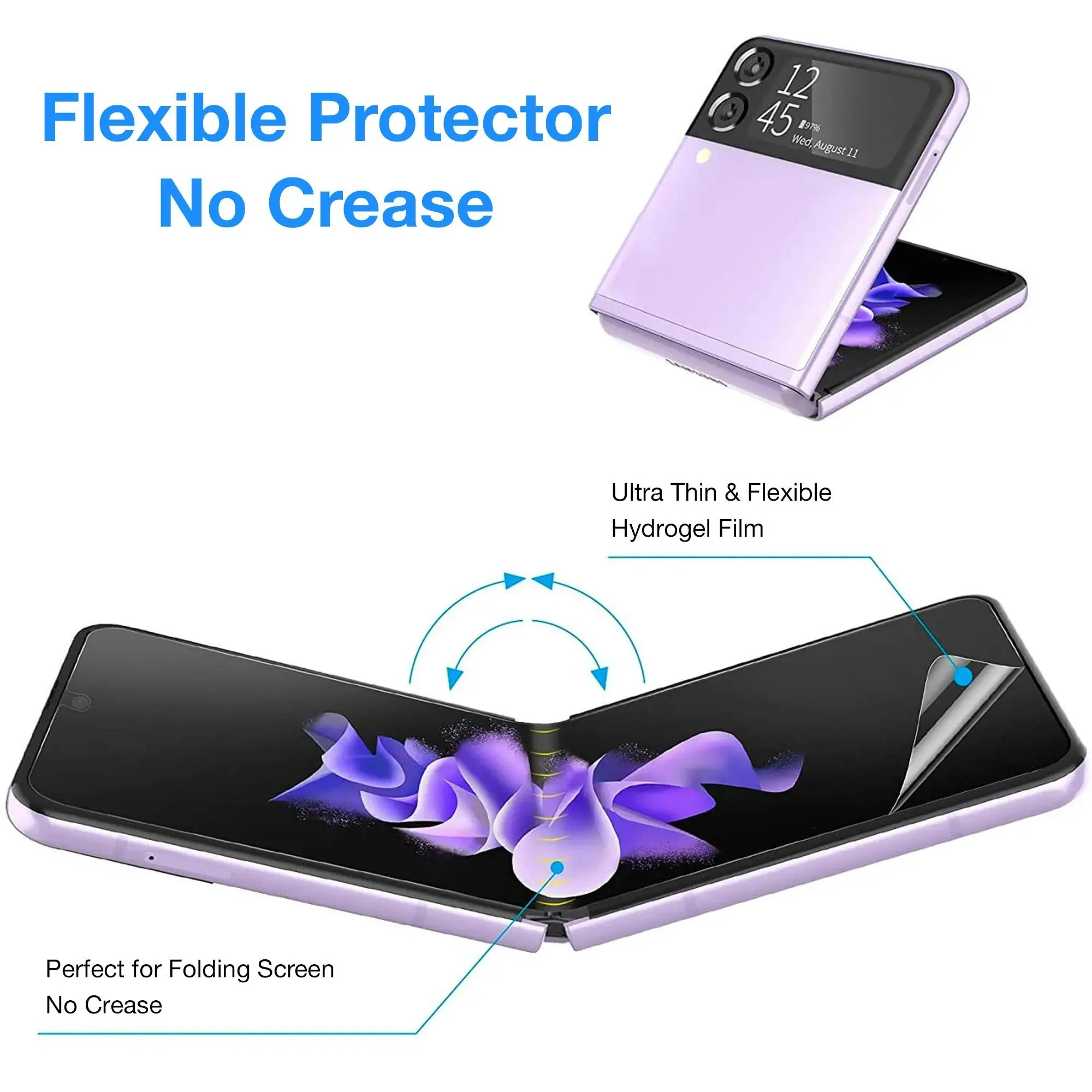 [3x in 1] MEZON Samsung Galaxy Z Flip4 Premium Hydrogel Clear Edge-to-Edge Full Coverage Screen Protector Fingerprint Film