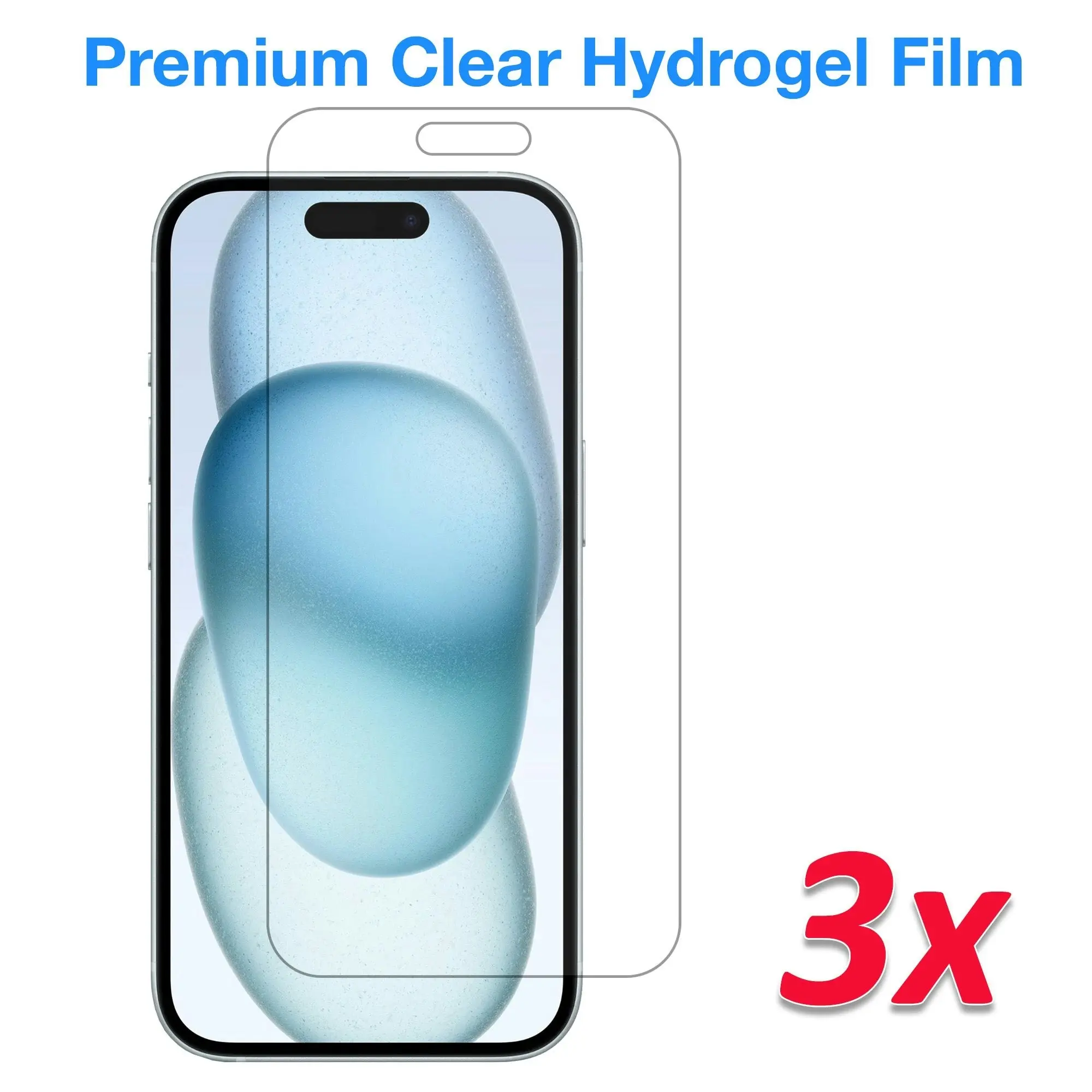 [3 Pack] MEZON iPhone 15 (6.1") Premium Hydrogel Clear Edge-to-Edge Full Coverage Screen Protector Film