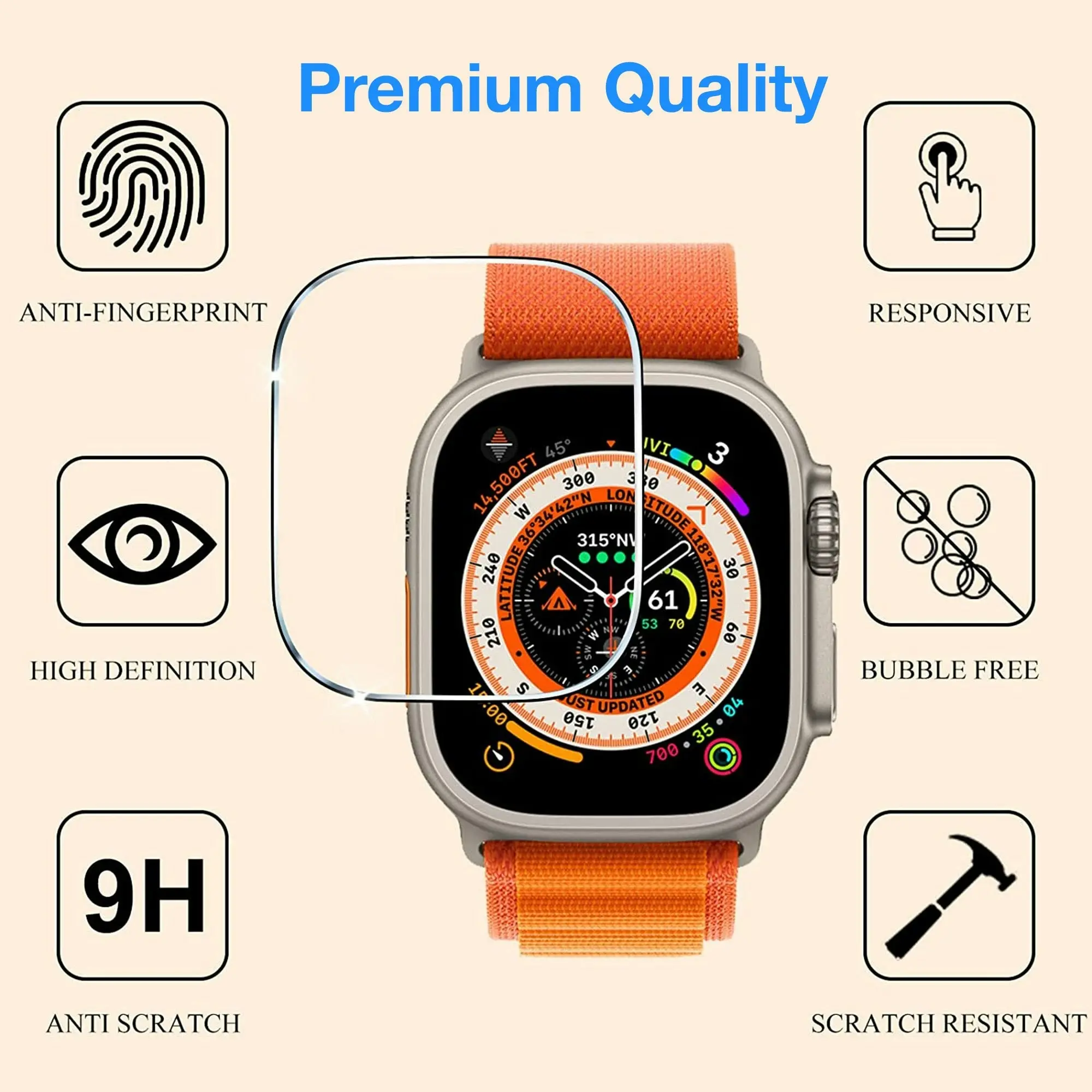 [2 Pack] MEZON Apple Watch Ultra (49 mm) Premium Tempered Glass Protector Shock Absorption (Apple Watch Ultra, 9H)