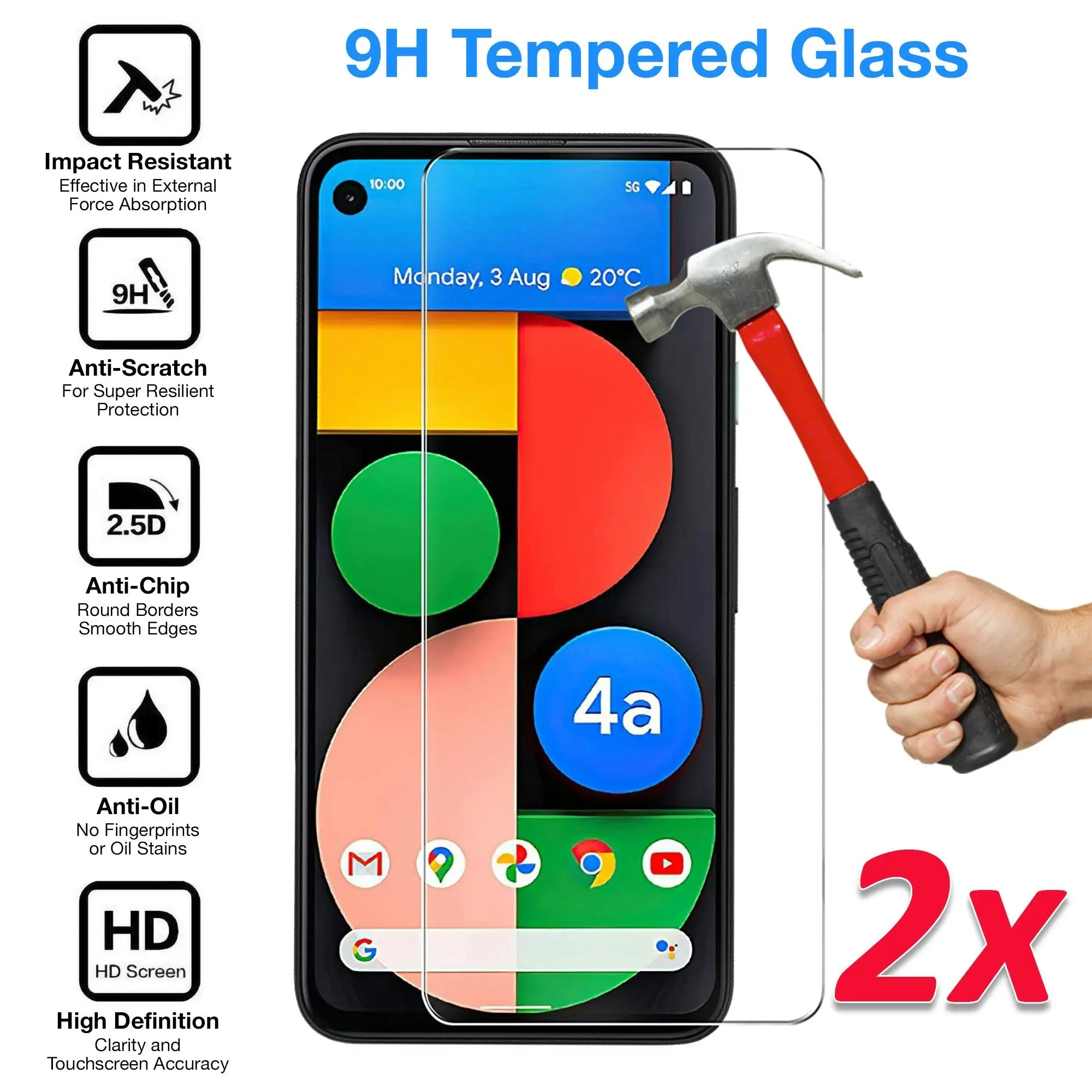 [2 Pack] MEZON Google Pixel 4a 5G (6.2") Tempered Glass Crystal Clear Premium 9H HD Case Friendly Screen Protector