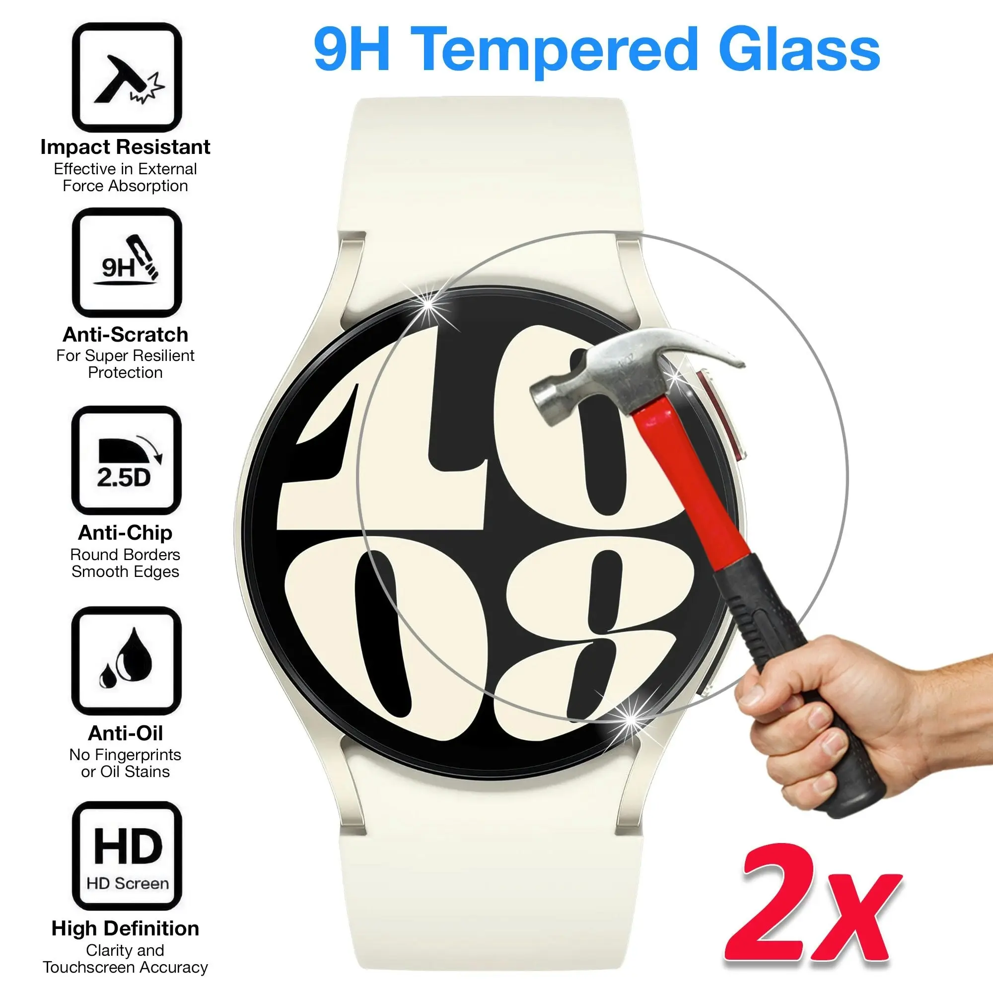 [2 Pack] MEZON Samsung Galaxy Watch6 (40 mm) Premium Tempered Glass Protector Shock Absorption (Galaxy Watch6 40mm, 9H)