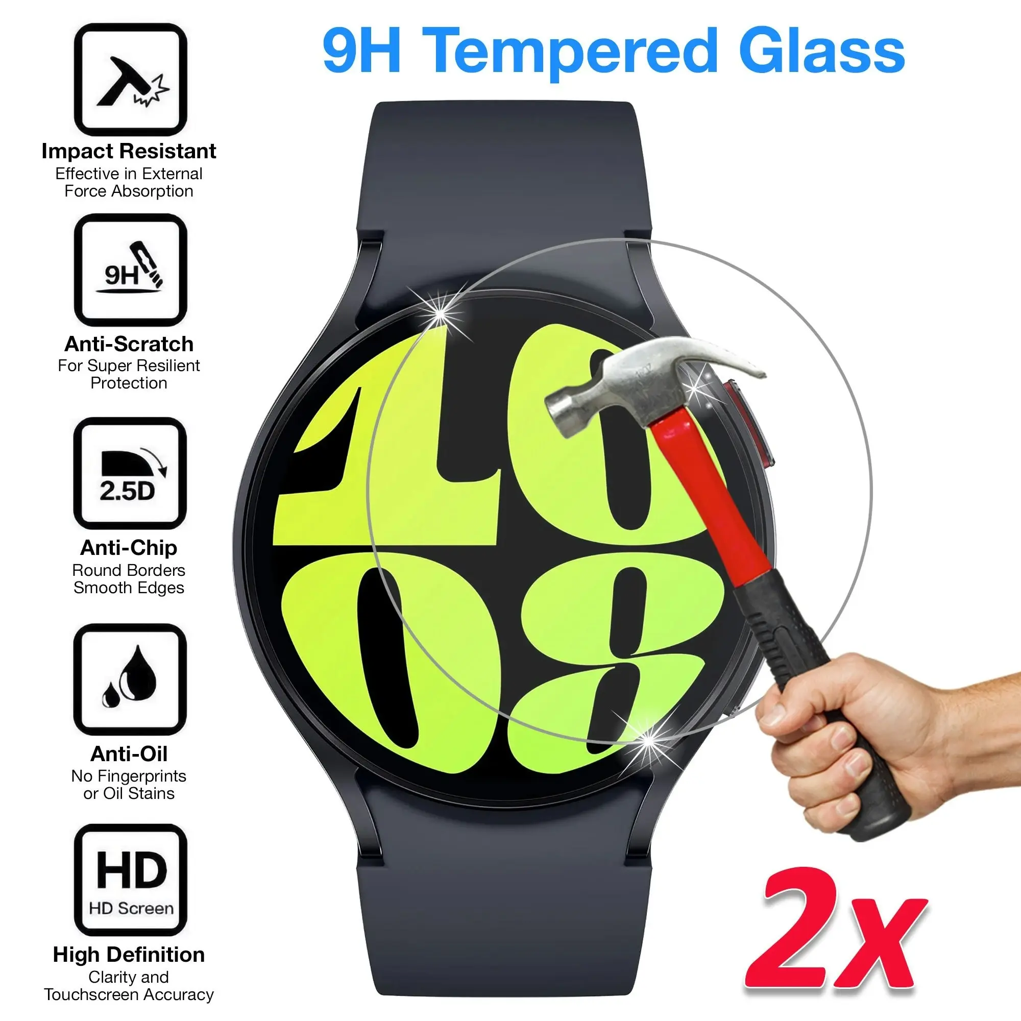 [2 Pack] MEZON Samsung Galaxy Watch6 (44 mm) Premium Tempered Glass Protector Shock Absorption (Galaxy Watch6 44mm, 9H)