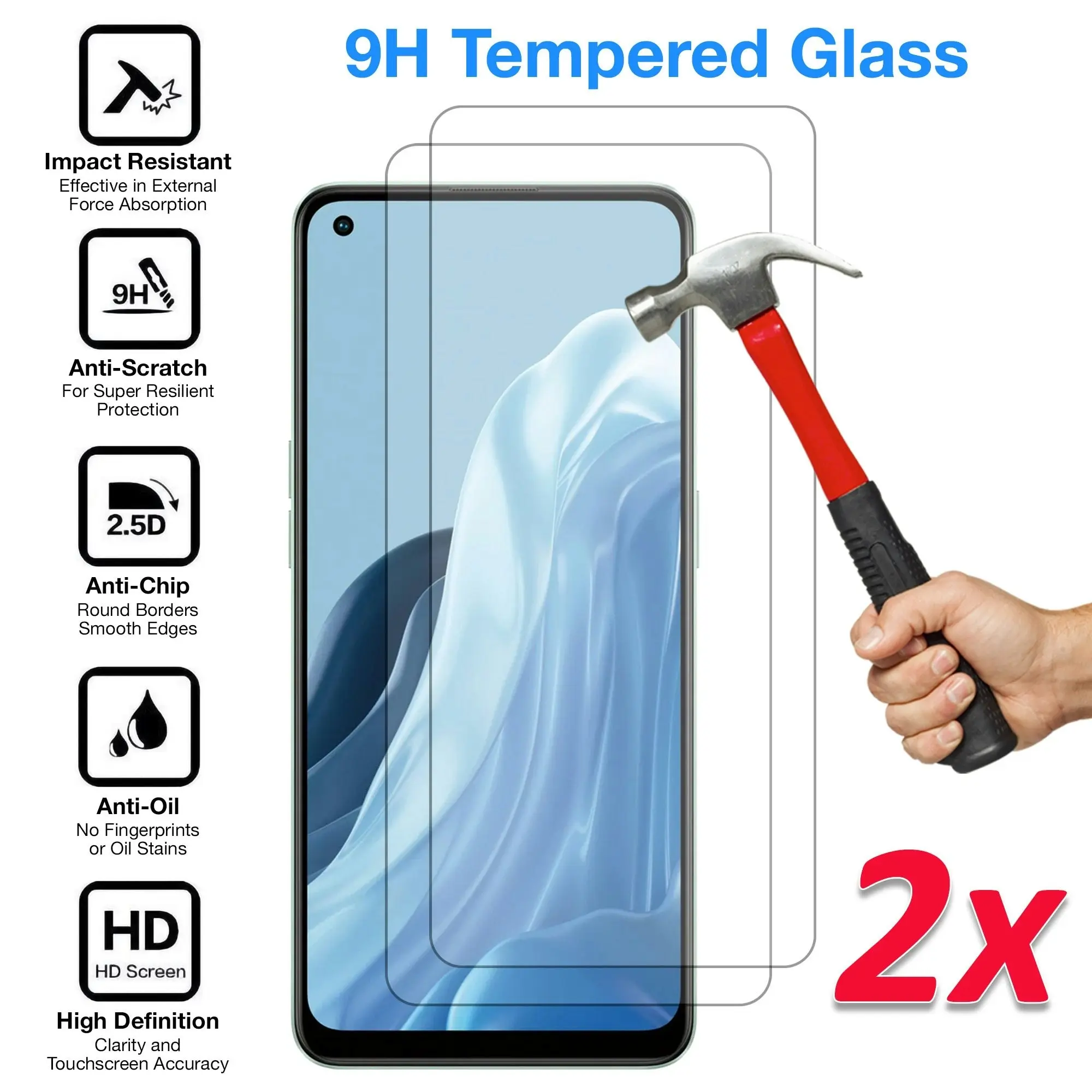 [2 Pack] MEZON Tempered Glass for OPPO Reno8 Lite 5G Crystal Clear Premium 9H HD Case Friendly Screen Protector