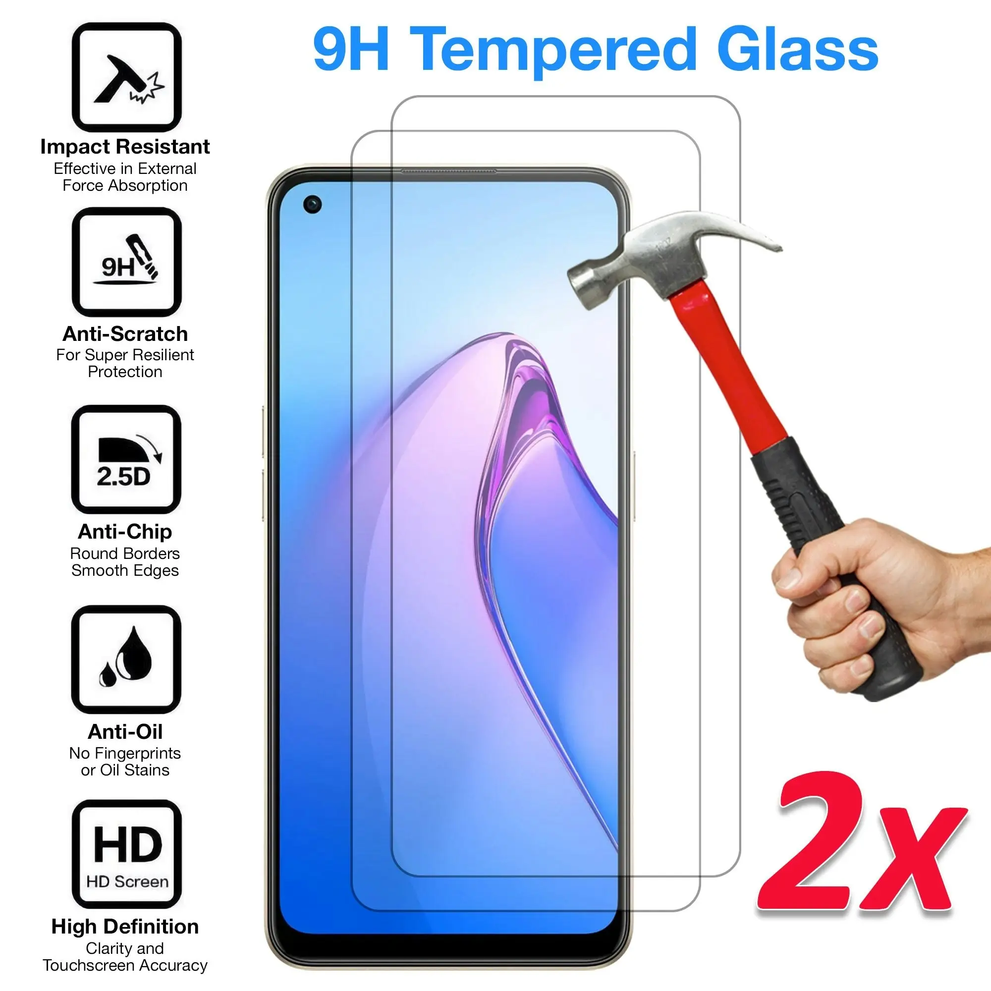 [2 Pack] MEZON Tempered Glass for OPPO Reno8 5G Crystal Clear Premium 9H HD Case Friendly Screen Protector (OPPO Reno8, 9H)