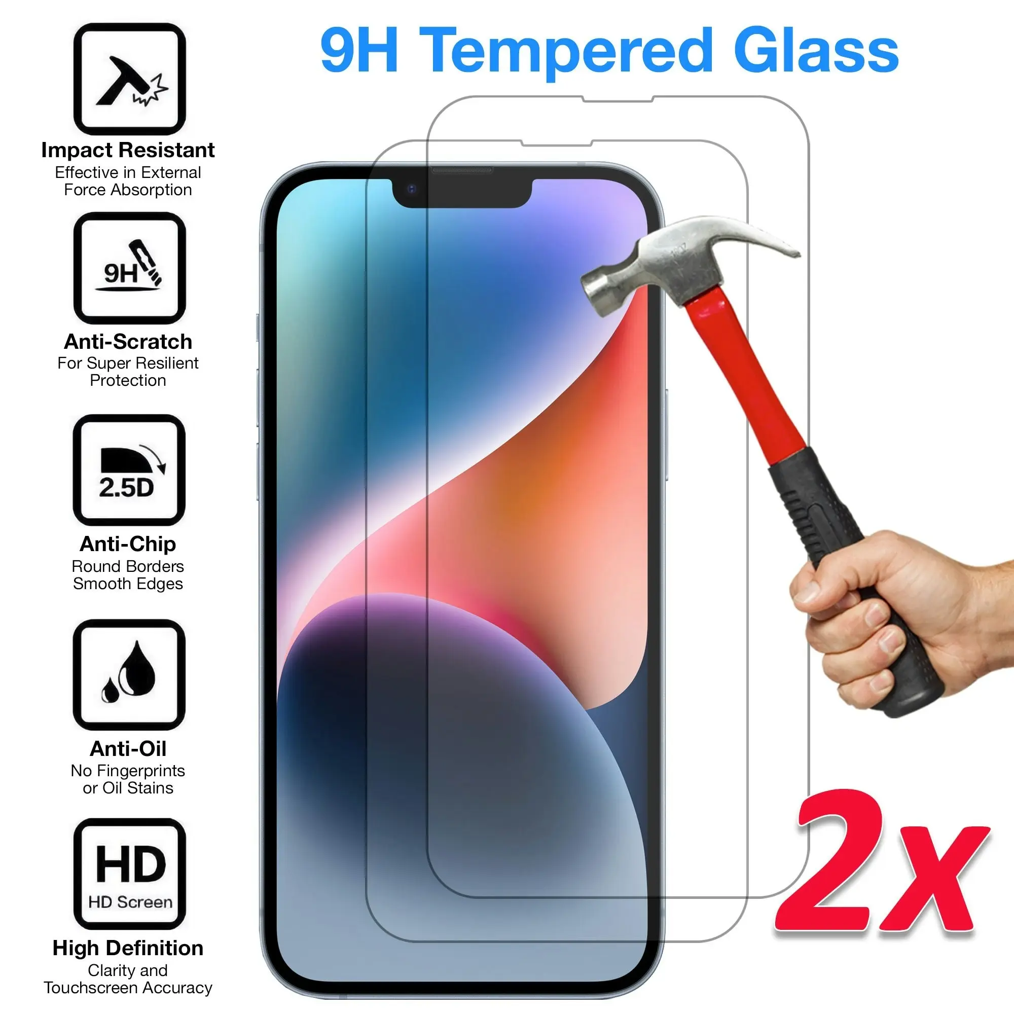 [2 Pack] MEZON Tempered Glass for iPhone 14 Plus (6.7") Crystal Clear Premium 9H HD Case Friendly Screen Protector