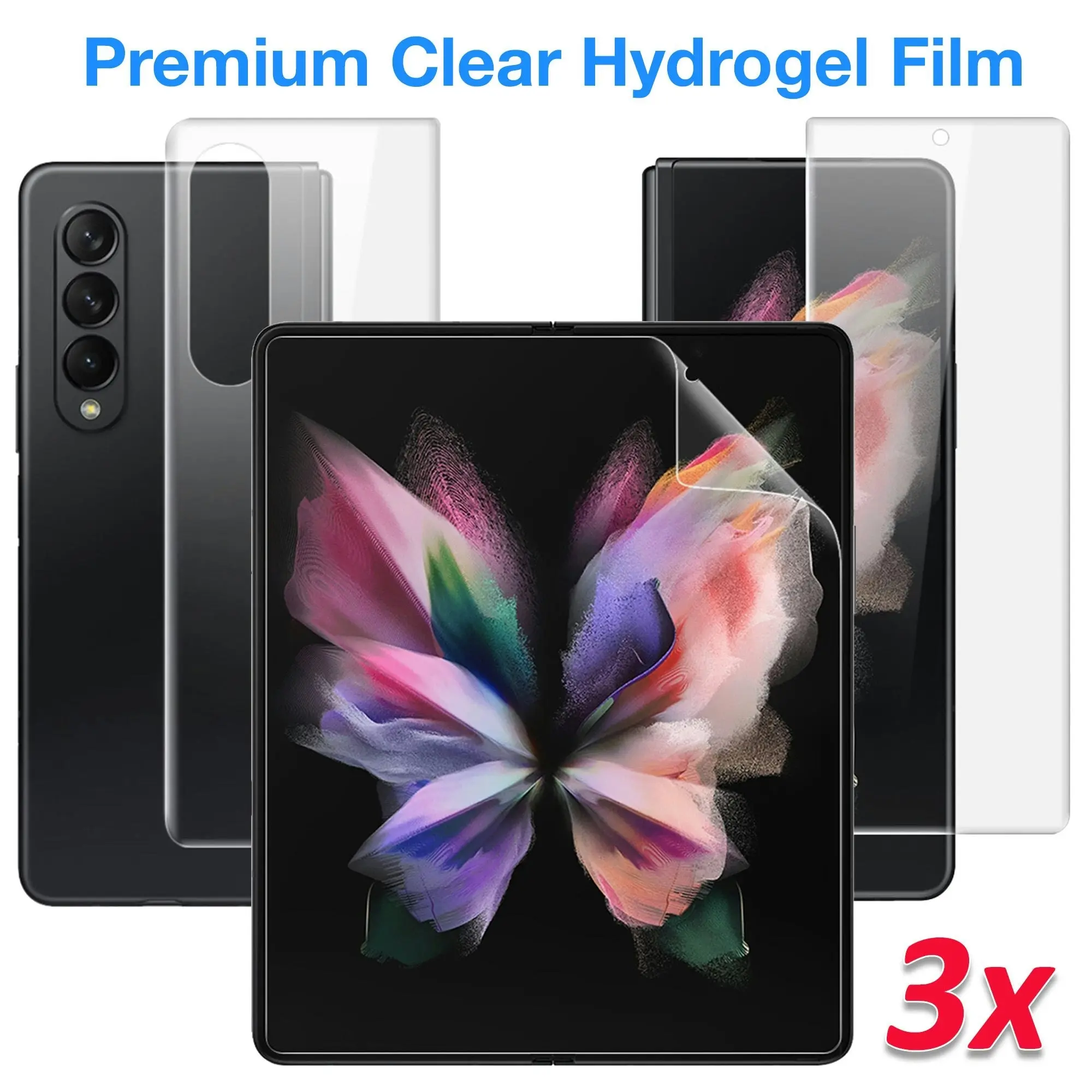 [3x in 1] MEZON Samsung Galaxy Z Fold4 Premium Hydrogel Clear Edge-to-Edge Full Coverage Screen Protector Fingerprint Film