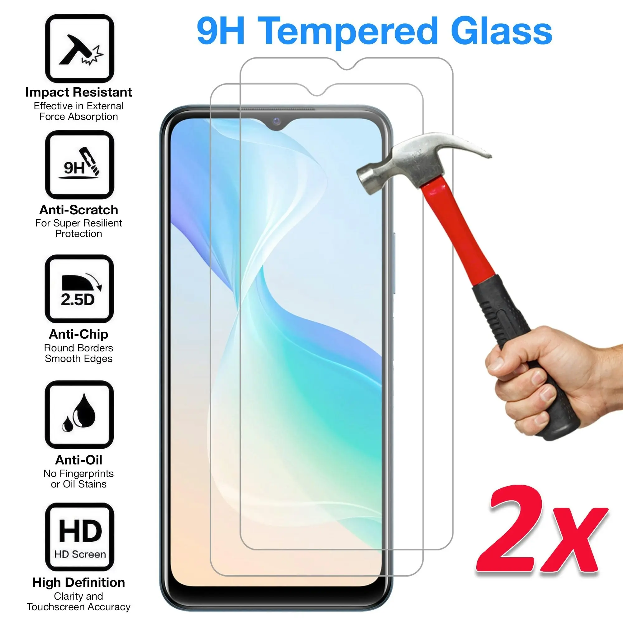 [2 Pack] MEZON Vivo Y55 5G Tempered Glass 9H HD Crystal Clear Premium Case Friendly Screen Protector (Vivo Y55 5G, 9H)