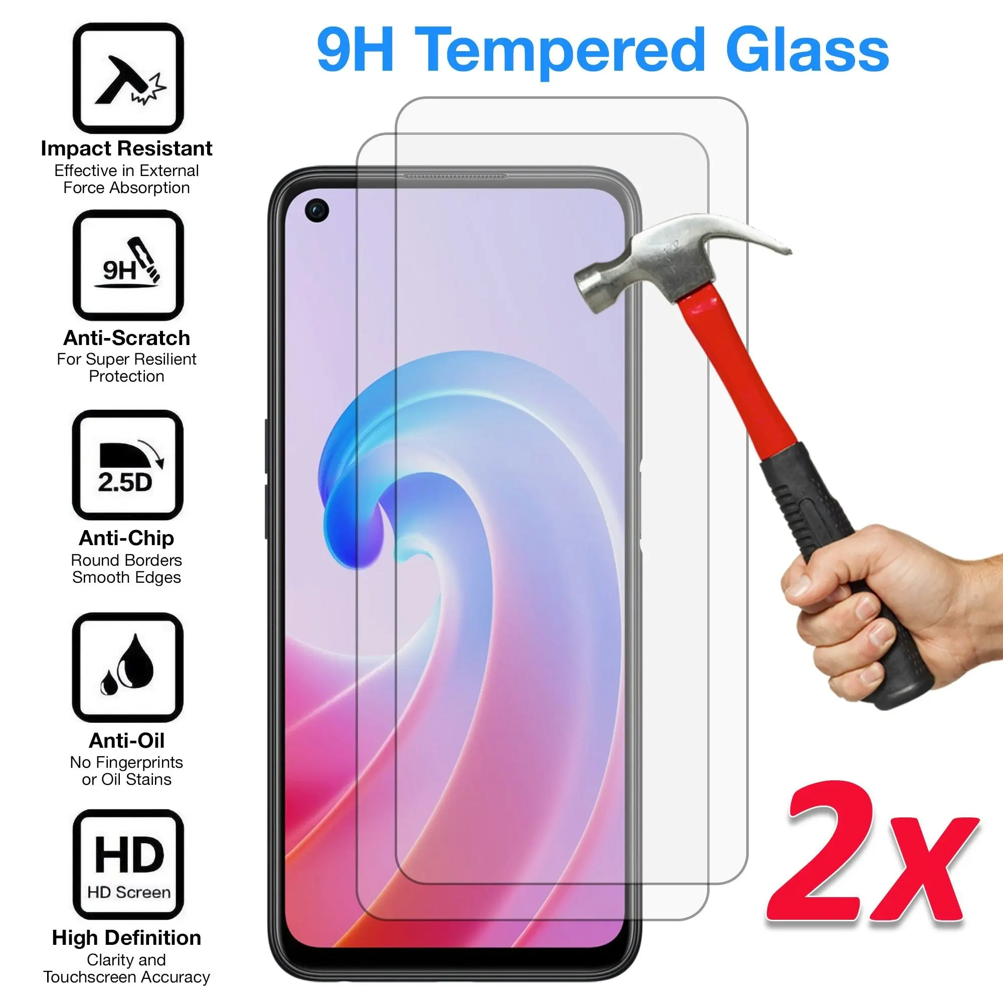 [2 Pack] MEZON OPPO A96 Tempered Glass 9H HD Crystal Clear Premium Case Friendly Screen Protector (OPPO A96, 9H)