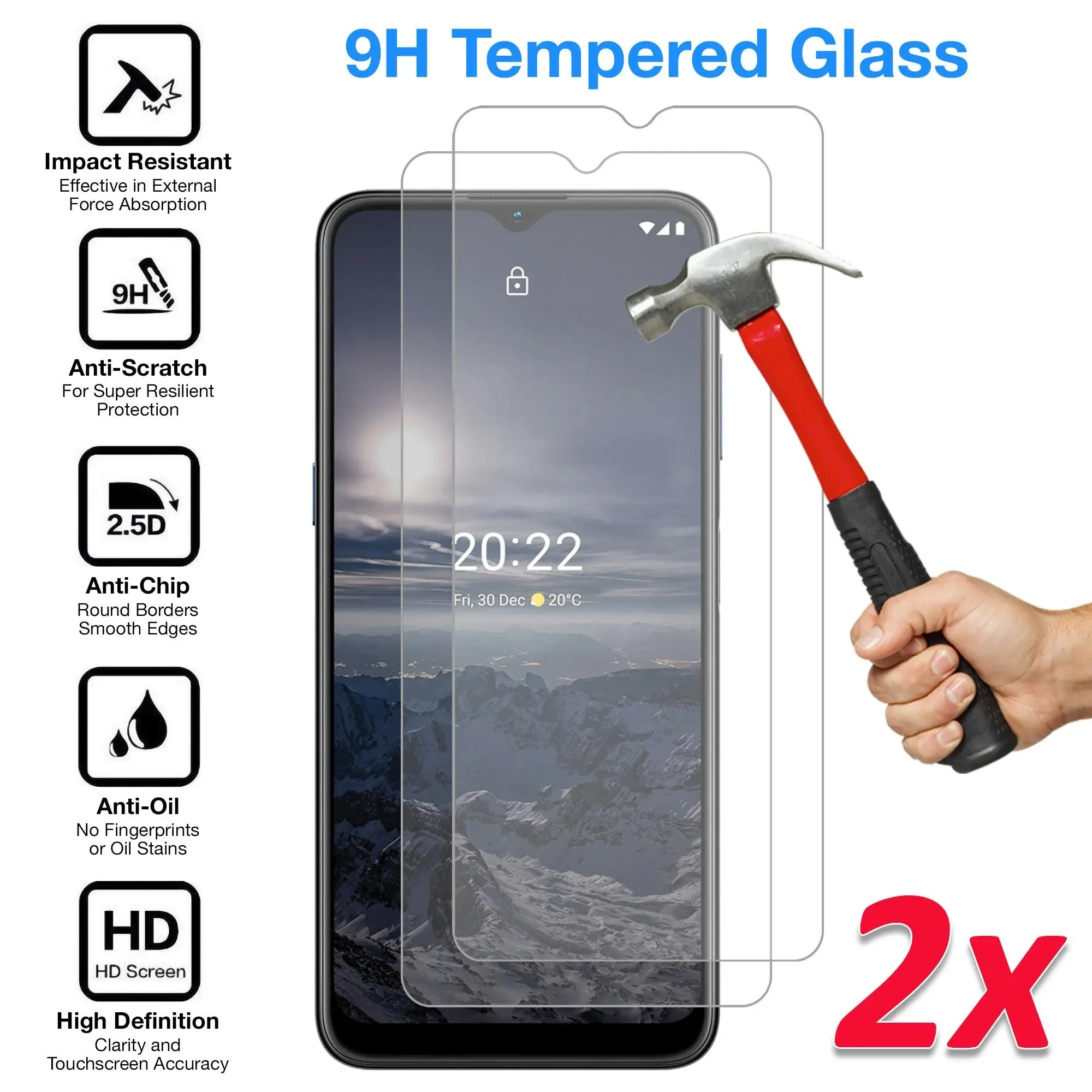 [2 Pack] MEZON Nokia G21 Tempered Glass Crystal Clear Premium 9H HD Case Friendly Screen Protector (Nokia G21, 9H)