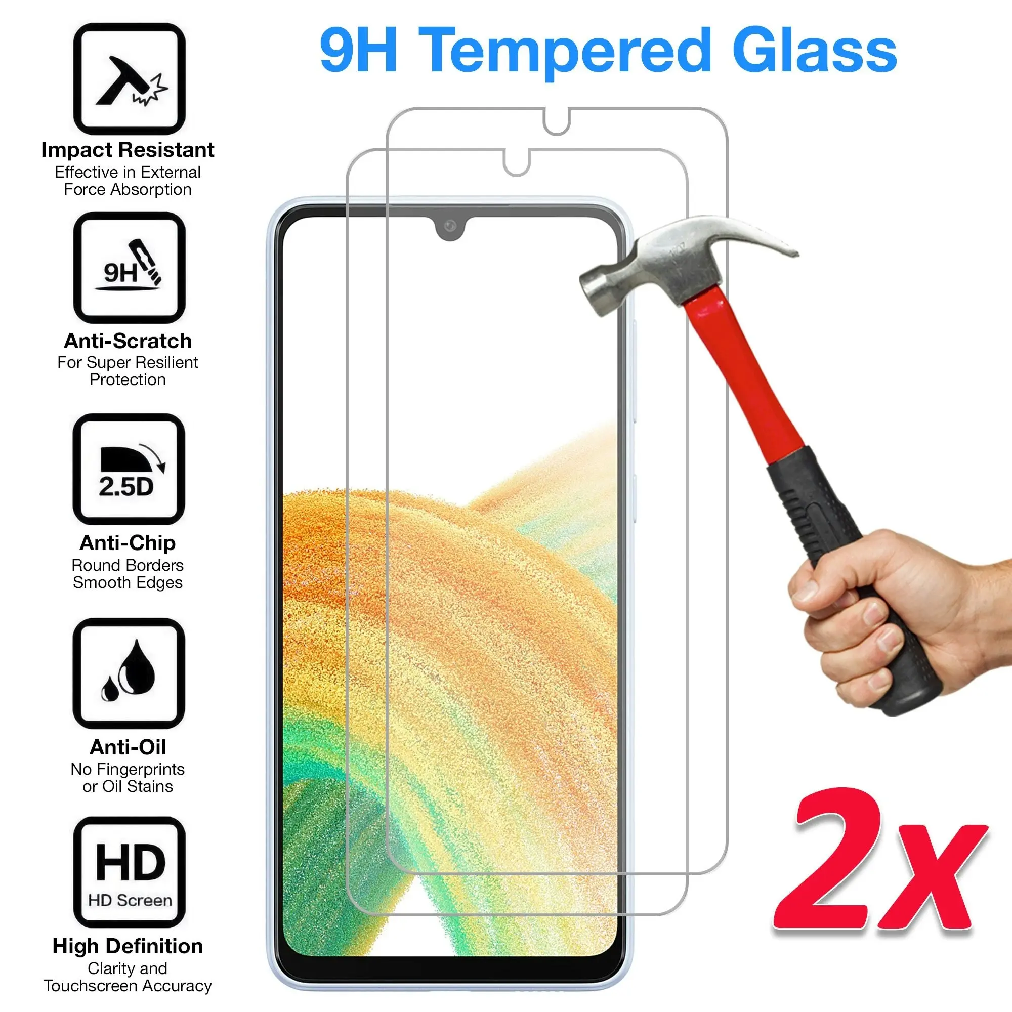 [2 Pack] MEZON Samsung Galaxy A33 5G Tempered Glass Crystal Clear Premium 9H HD Case Friendly Screen Protector