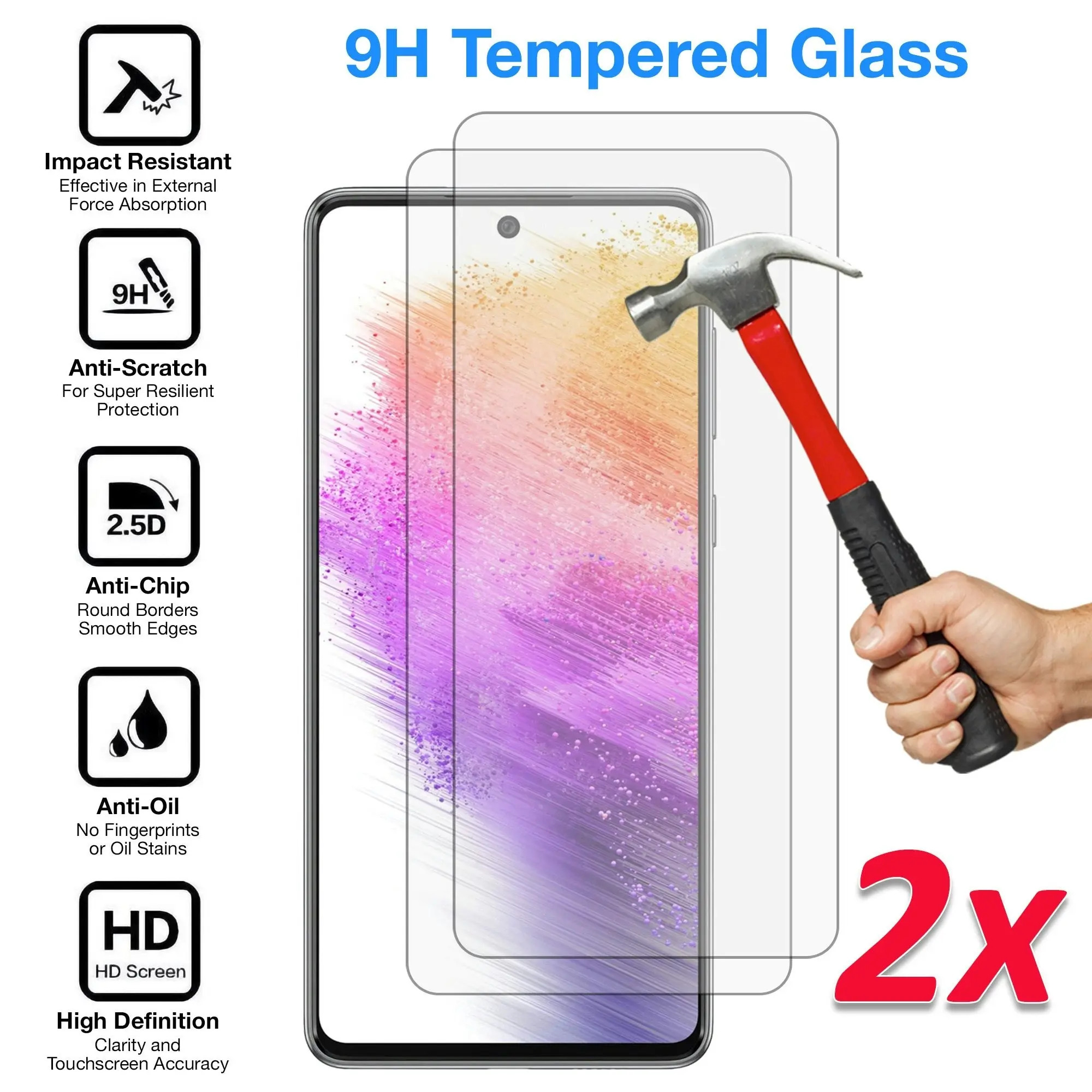 [2 Pack] MEZON Samsung Galaxy A73 5G Tempered Glass Crystal Clear Premium 9H HD Case Friendly Screen Protector