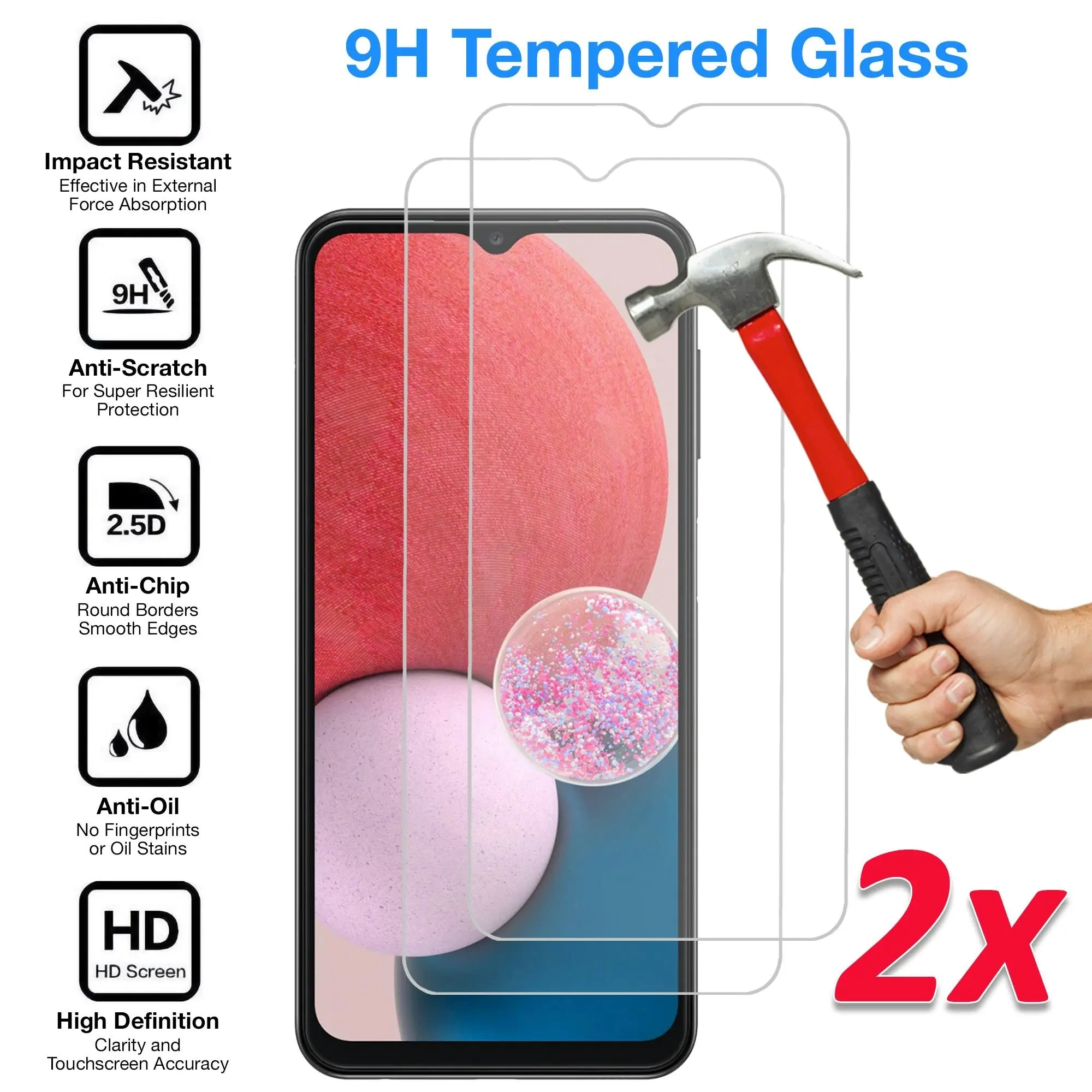 [2 Pack] MEZON Samsung Galaxy A13 Tempered Glass Crystal Clear Premium 9H HD Case Friendly Screen Protector (Galaxy A13, 9H)