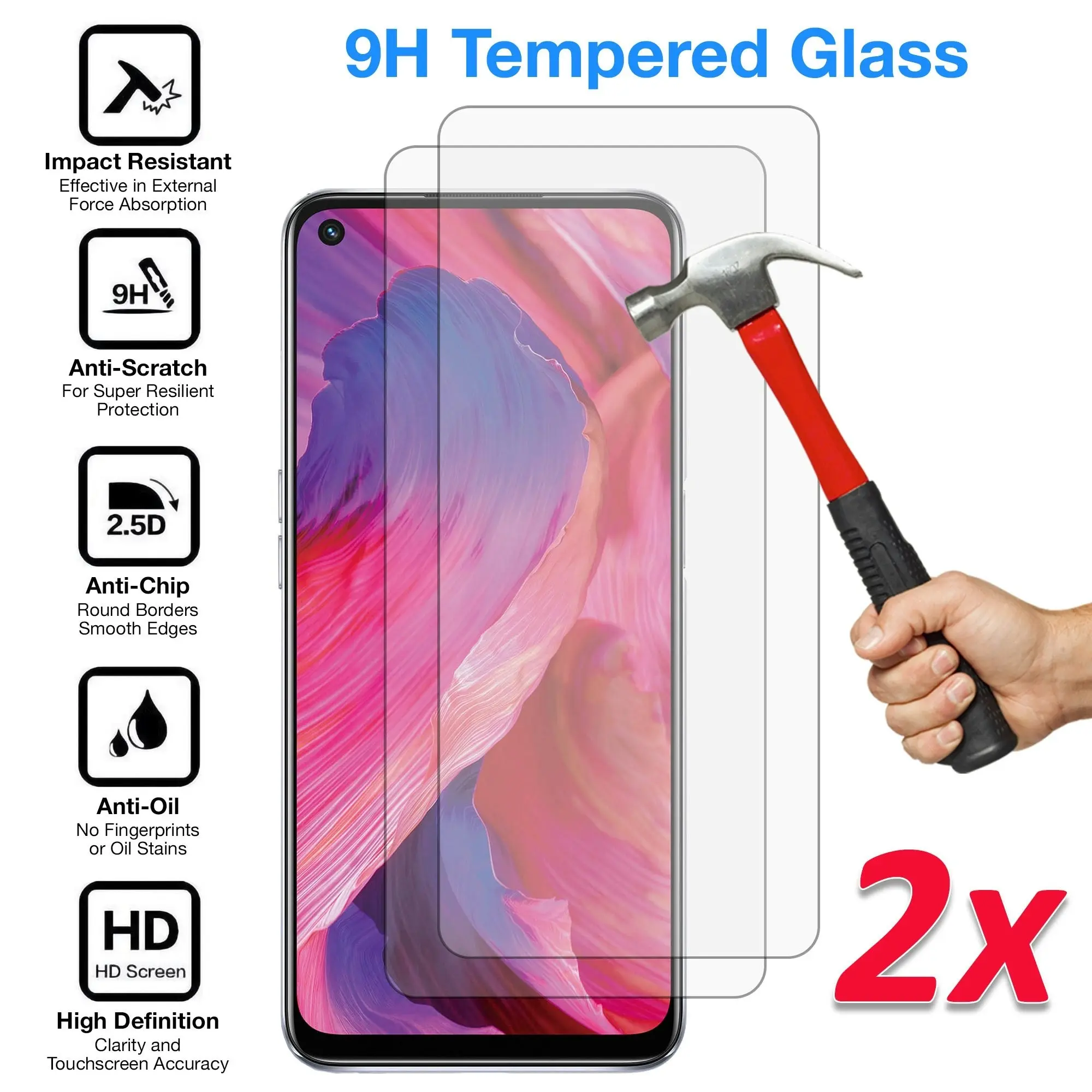 [2 Pack] MEZON OPPO A76 Tempered Glass 9H HD Crystal Clear Premium Case Friendly Screen Protector (OPPO A76, 9H)