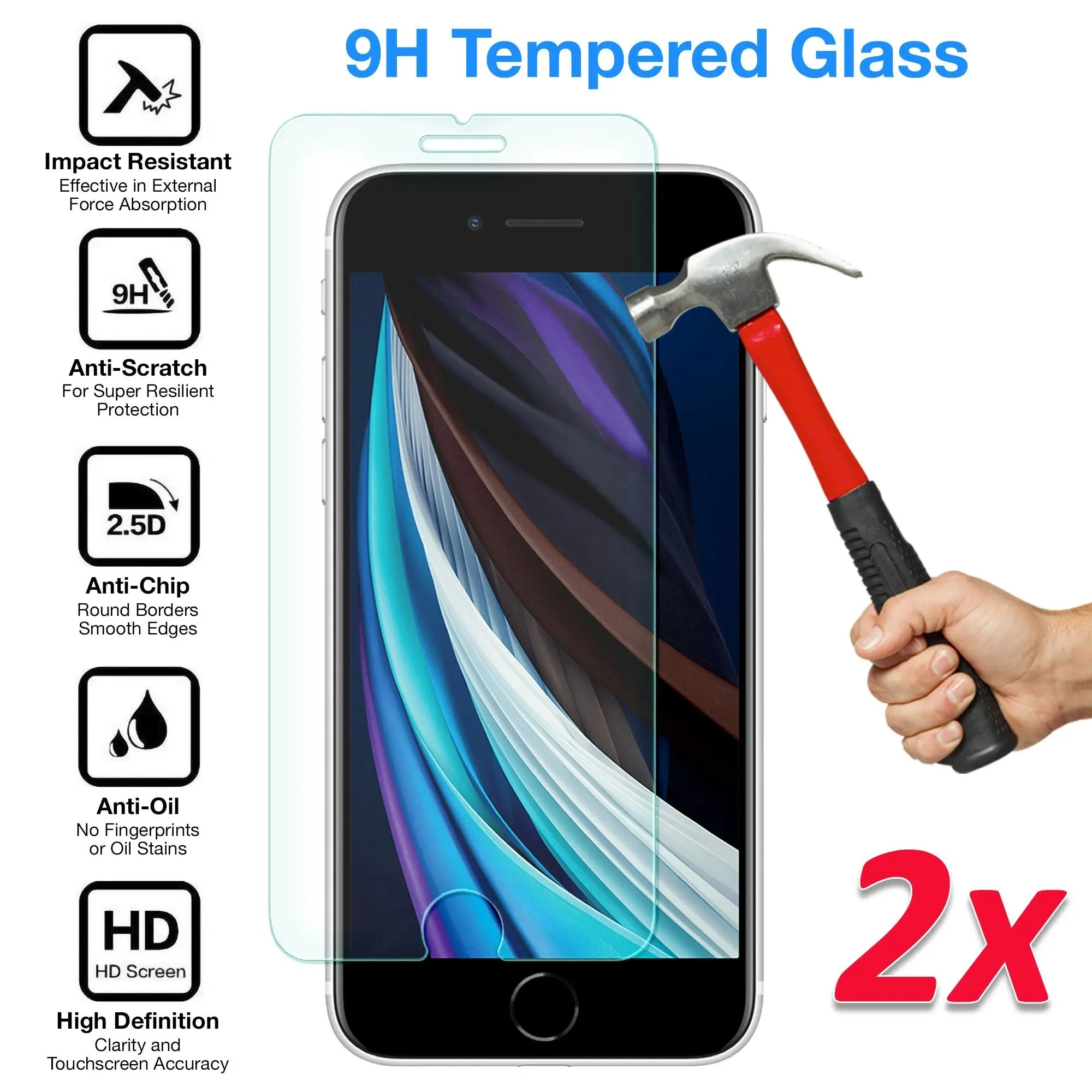 [2 Pack] MEZON Apple iPhone SE 2022 (4.7") Tempered Glass Crystal Clear Premium 9H HD Case Friendly Screen Protector