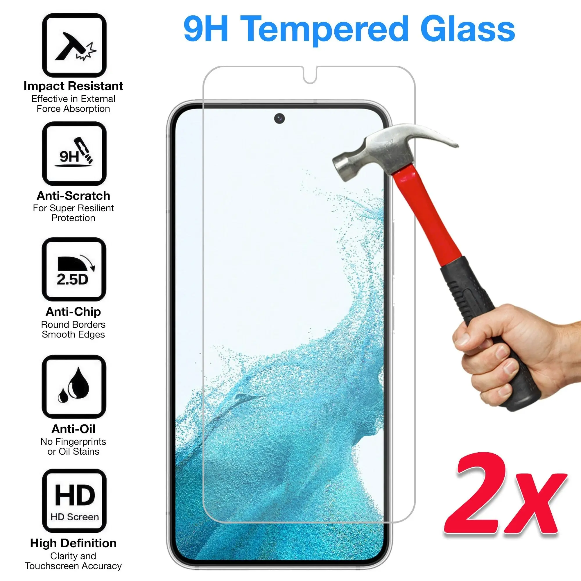 [2 Pack] MEZON Samsung Galaxy S22+ 5G Tempered Glass Crystal Clear Premium 9H HD Case Friendly Screen Protector (S22+ 5G, 9H)