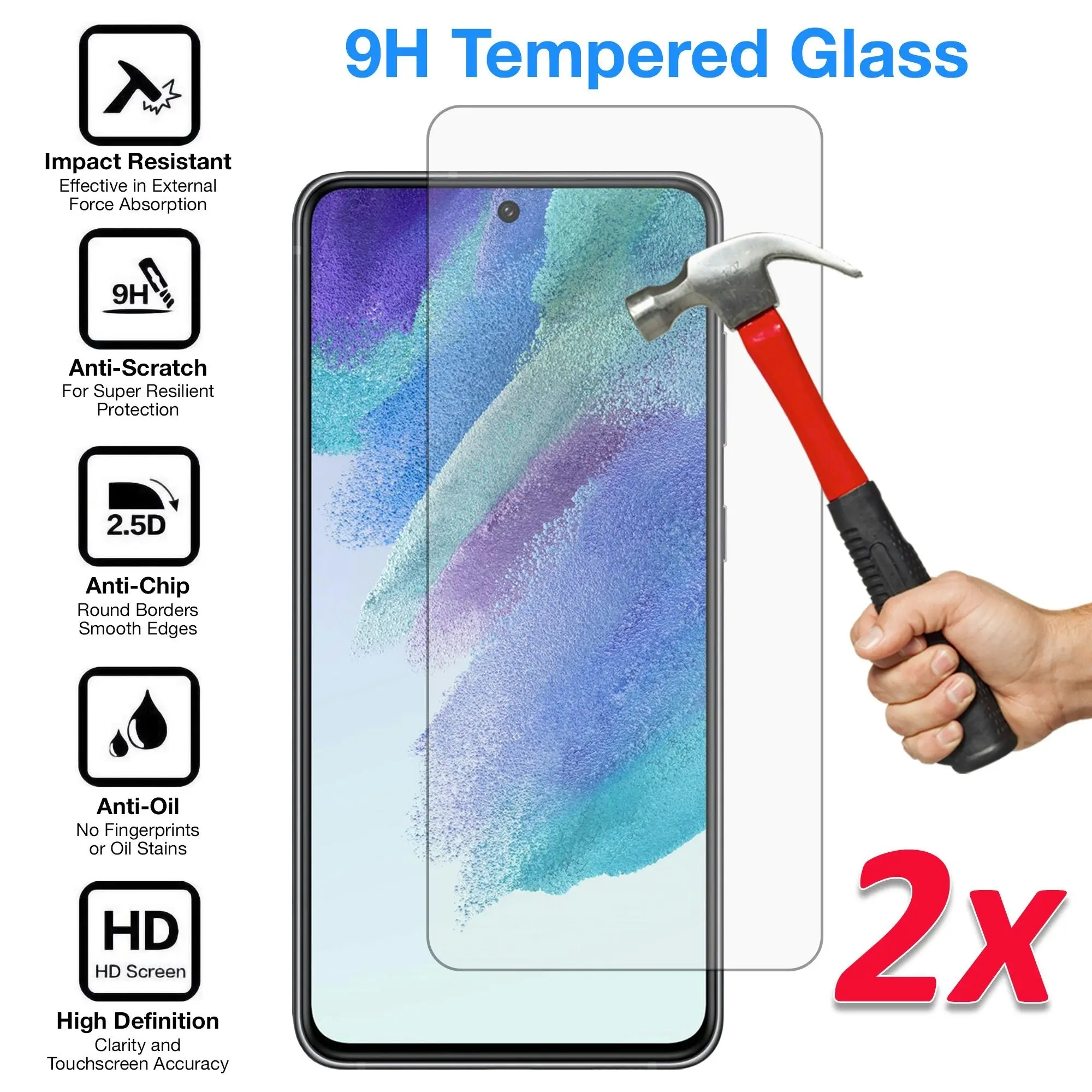 [2 Pack] MEZON Samsung Galaxy S21 FE 5G Tempered Glass Crystal Clear Premium 9H HD Case Friendly Screen Protector (S21 FE, 9H)