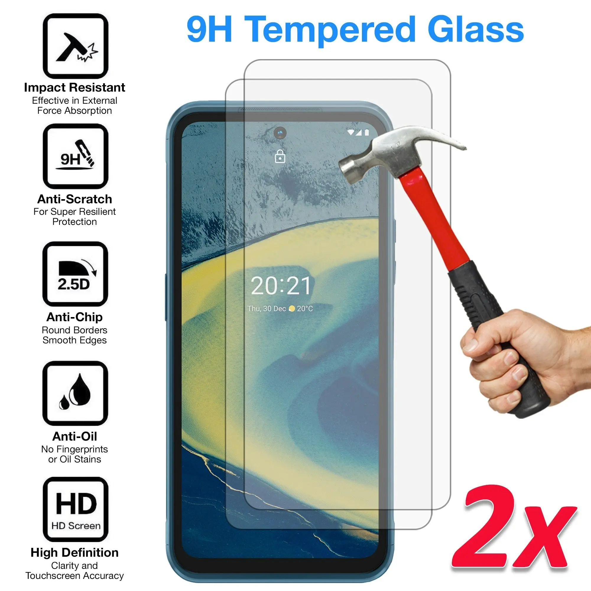 [2 Pack] MEZON Nokia XR20 Tempered Glass Crystal Clear Premium 9H HD Case Friendly Screen Protector (Nokia XR20, 9H)