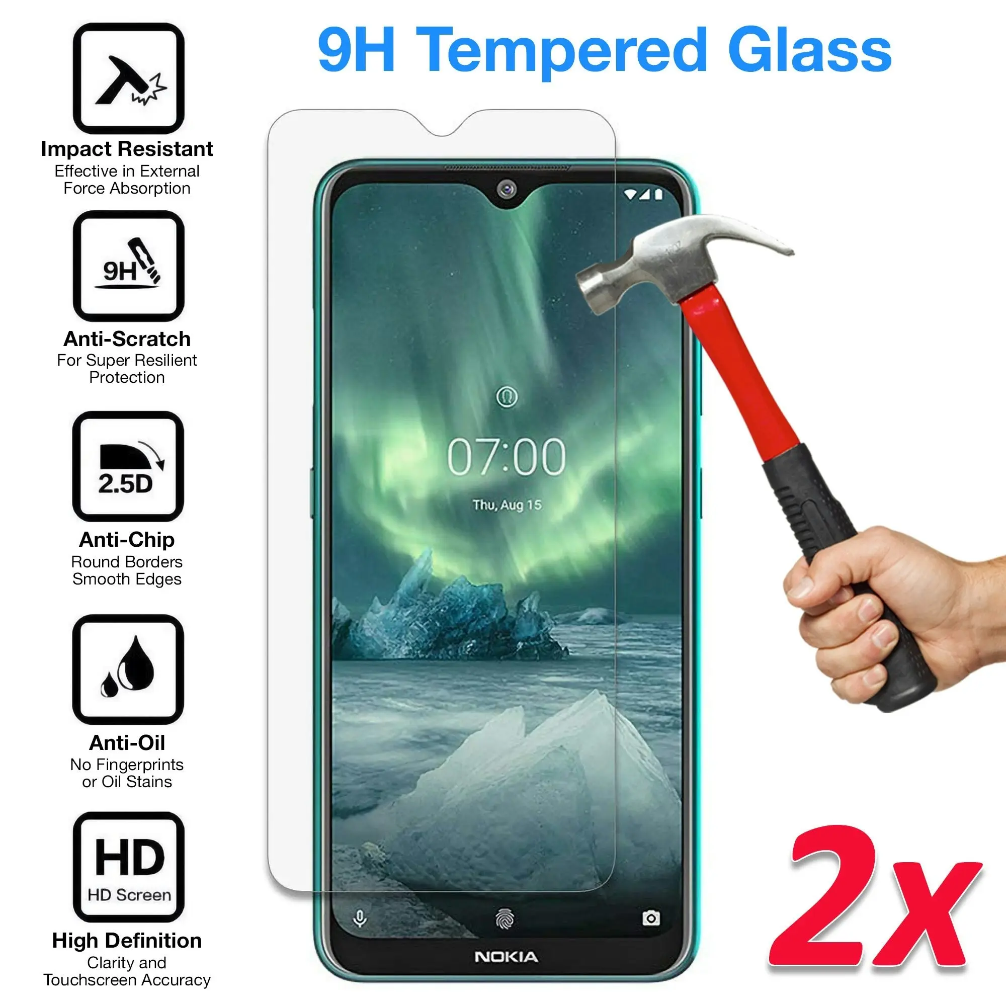 [2 Pack] MEZON Nokia G50 Tempered Glass Crystal Clear Premium 9H HD Case Friendly Screen Protector (Nokia G50, 9H)