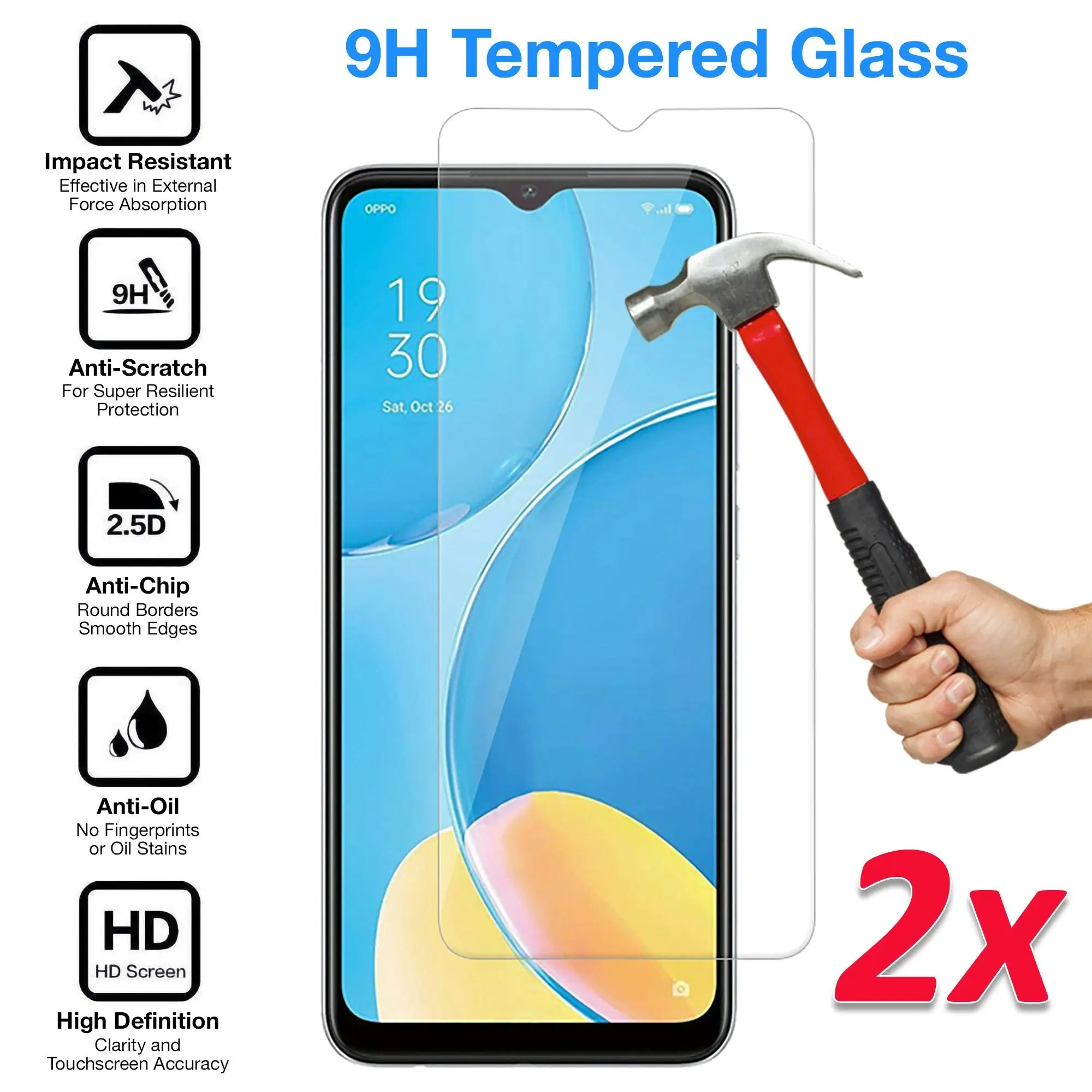 [2 Pack] MEZON OPPO A16s Tempered Glass 9H HD Crystal Clear Premium Case Friendly Screen Protector (OPPO A16s, 9H)