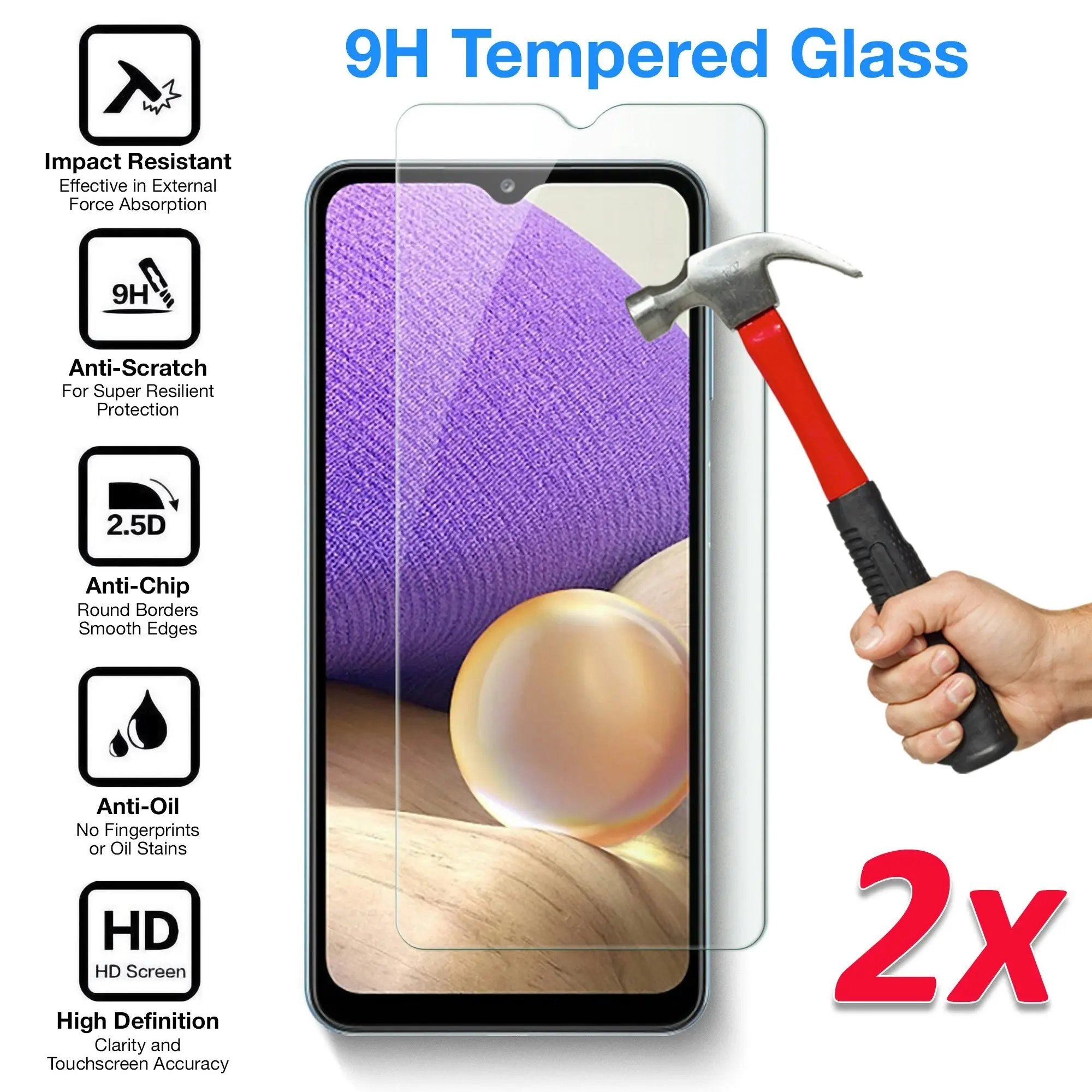 [2 Pack] MEZON Samsung Galaxy A22 5G (6.6") Tempered Glass Crystal Clear Premium 9H HD Case Friendly Screen Protector