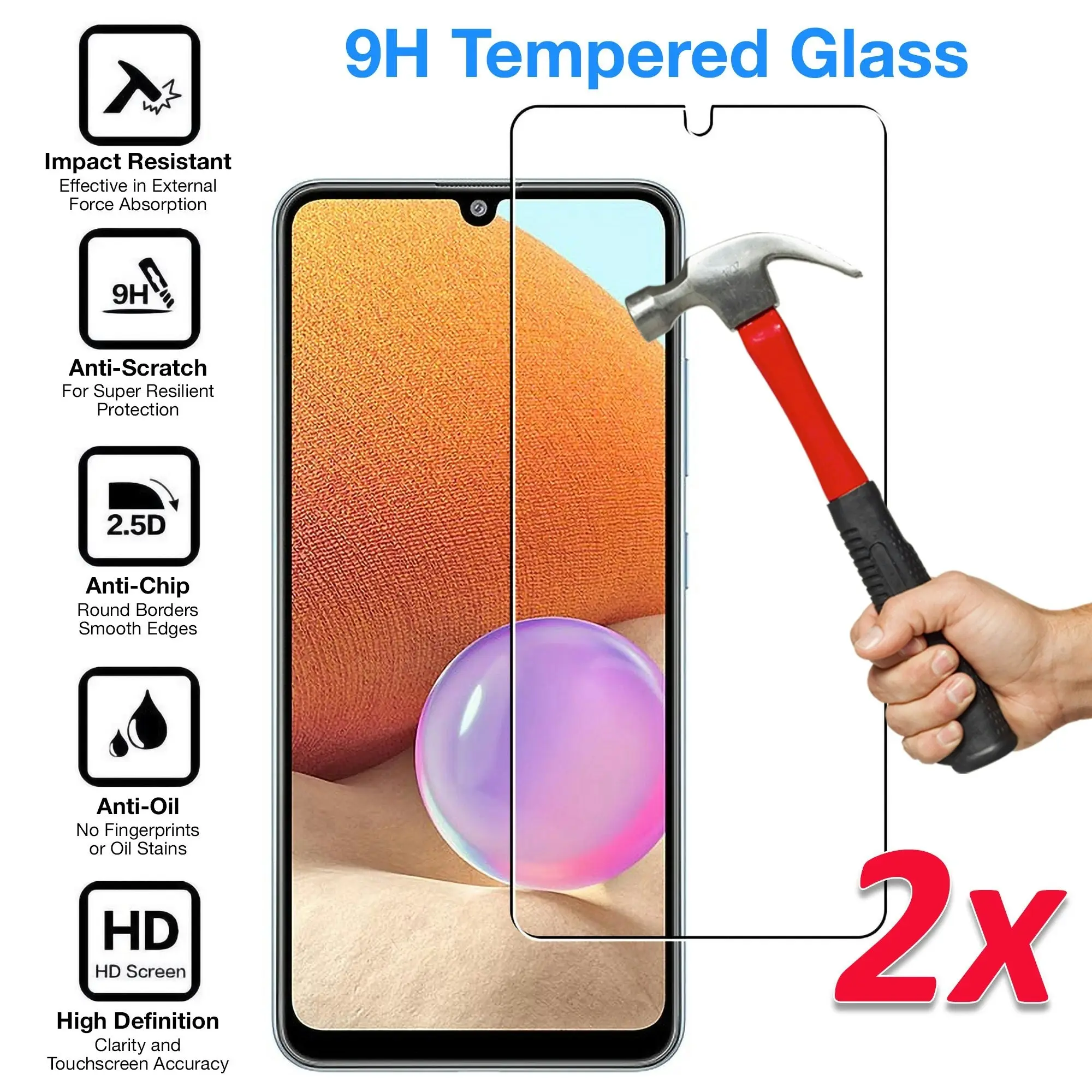 [2 Pack] MEZON Samsung Galaxy A22 4G (6.4") Tempered Glass Crystal Clear Premium 9H HD Case Friendly Screen Protector