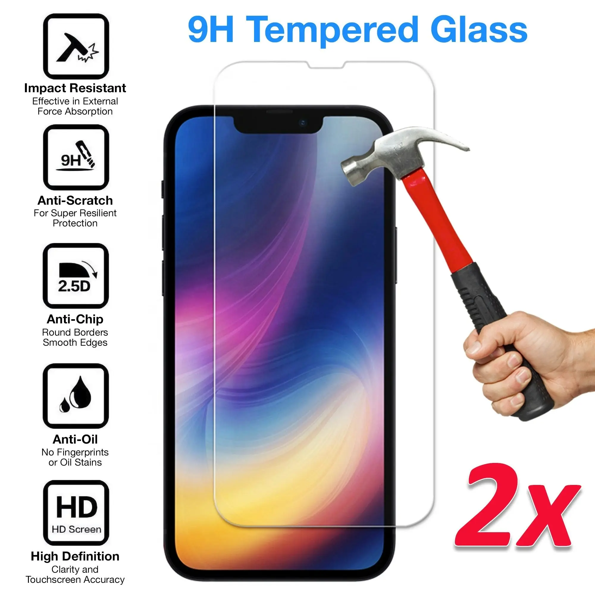 [2 Pack] MEZON Tempered Glass for iPhone 13 (6.1") Crystal Clear Premium 9H HD Case Friendly Screen Protector