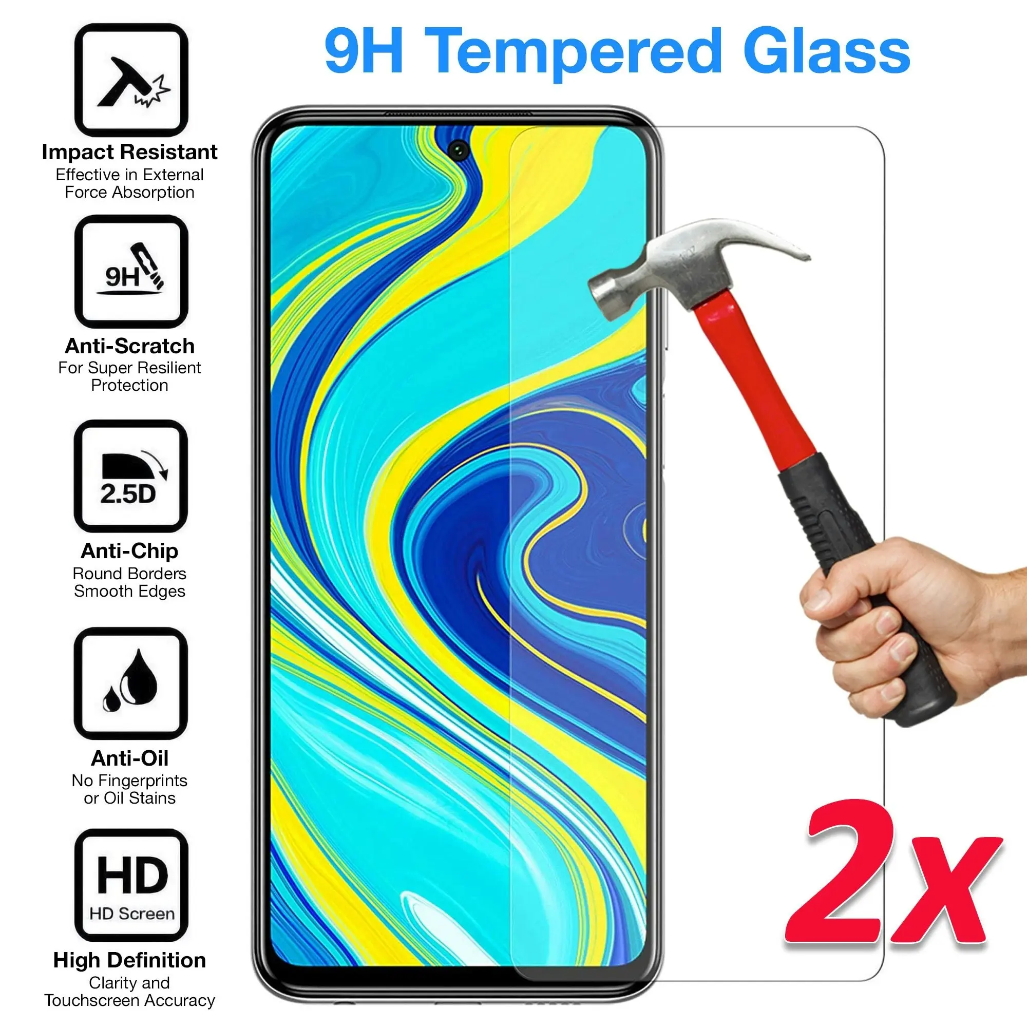 [2 Pack] MEZON Xiaomi Redmi Note 9S Tempered Glass 9H HD Crystal Clear Premium Case Friendly Screen Protector