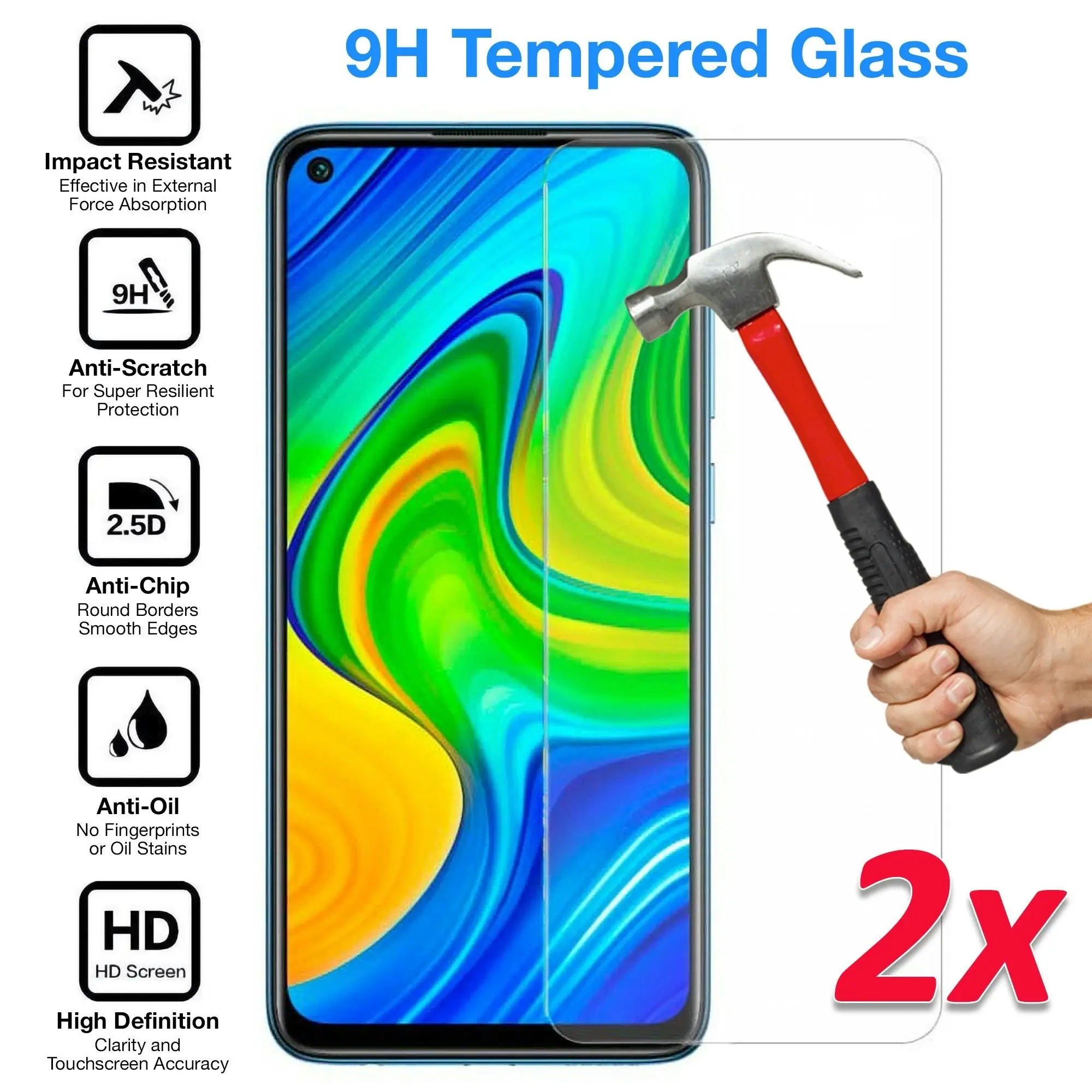 [2 Pack] MEZON Xiaomi Redmi Note 9T Tempered Glass 9H HD Crystal Clear Premium Case Friendly Screen Protector