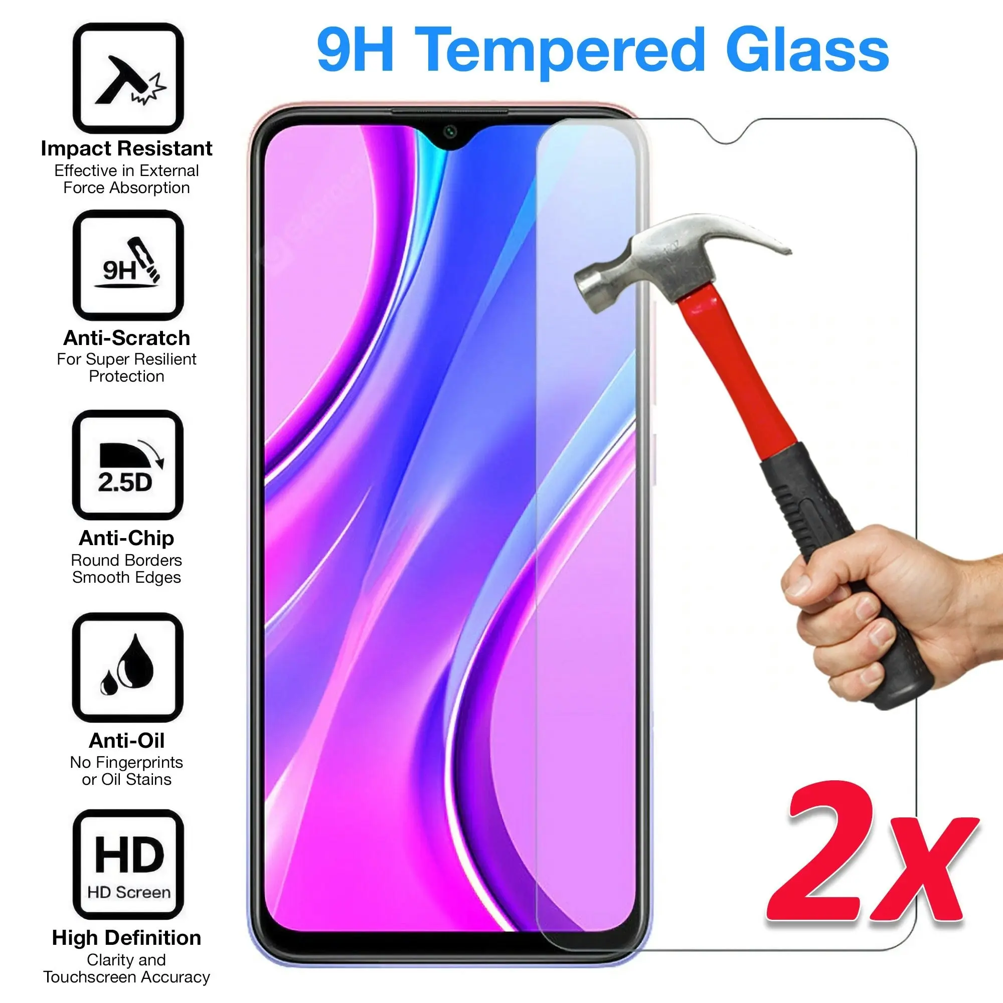 [2 Pack] MEZON Xiaomi Redmi 9T Tempered Glass 9H HD Crystal Clear Premium Case Friendly Screen Protector (Redmi 9T, 9H HD)