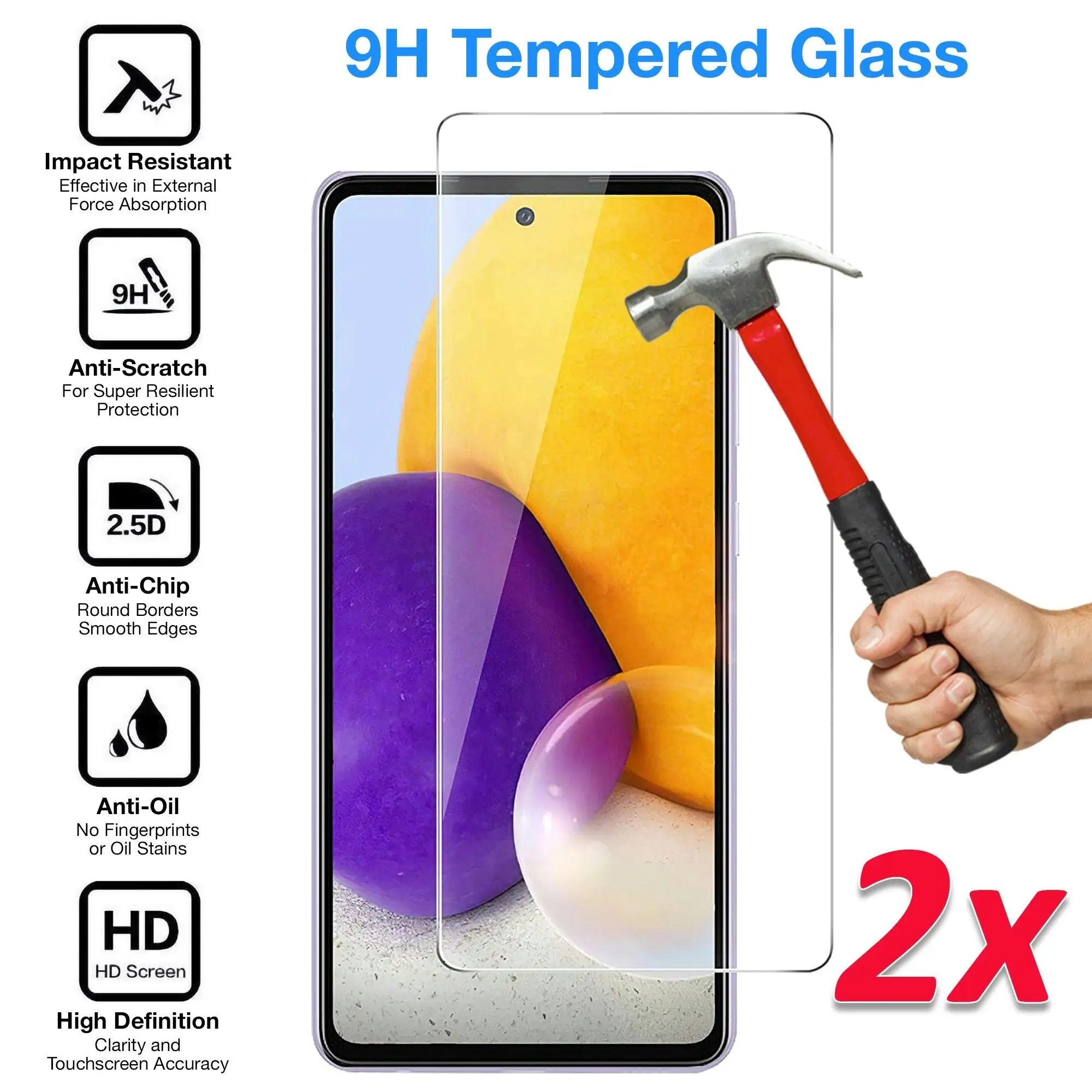 [2 Pack] MEZON Samsung Galaxy A72 Tempered Glass Crystal Clear Premium 9H HD Case Friendly Screen Protector (A72, 9H)