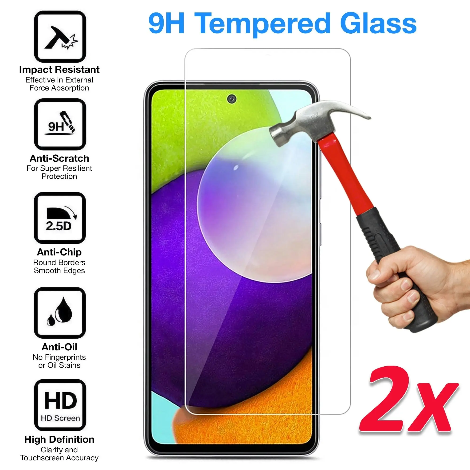 [2 Pack] MEZON Samsung Galaxy A52 Tempered Glass Crystal Clear Premium 9H HD Case Friendly Screen Protector (A52, 9H)