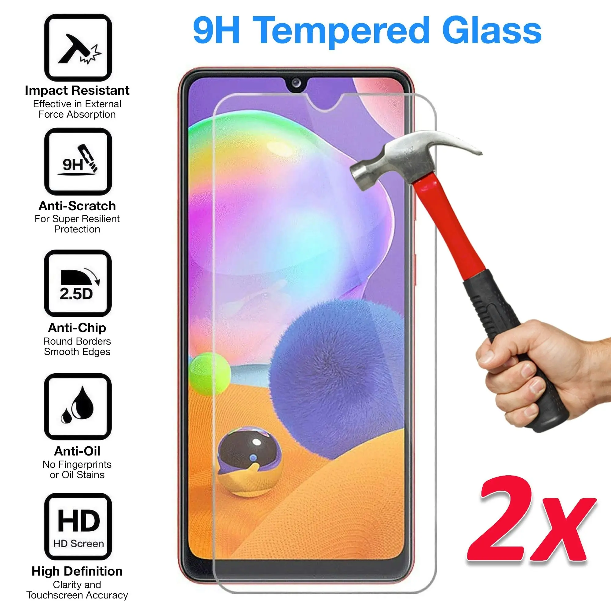 [2 Pack] MEZON Samsung Galaxy A31 Tempered Glass Crystal Clear Premium 9H HD Case Friendly Screen Protector (A31, 9H)