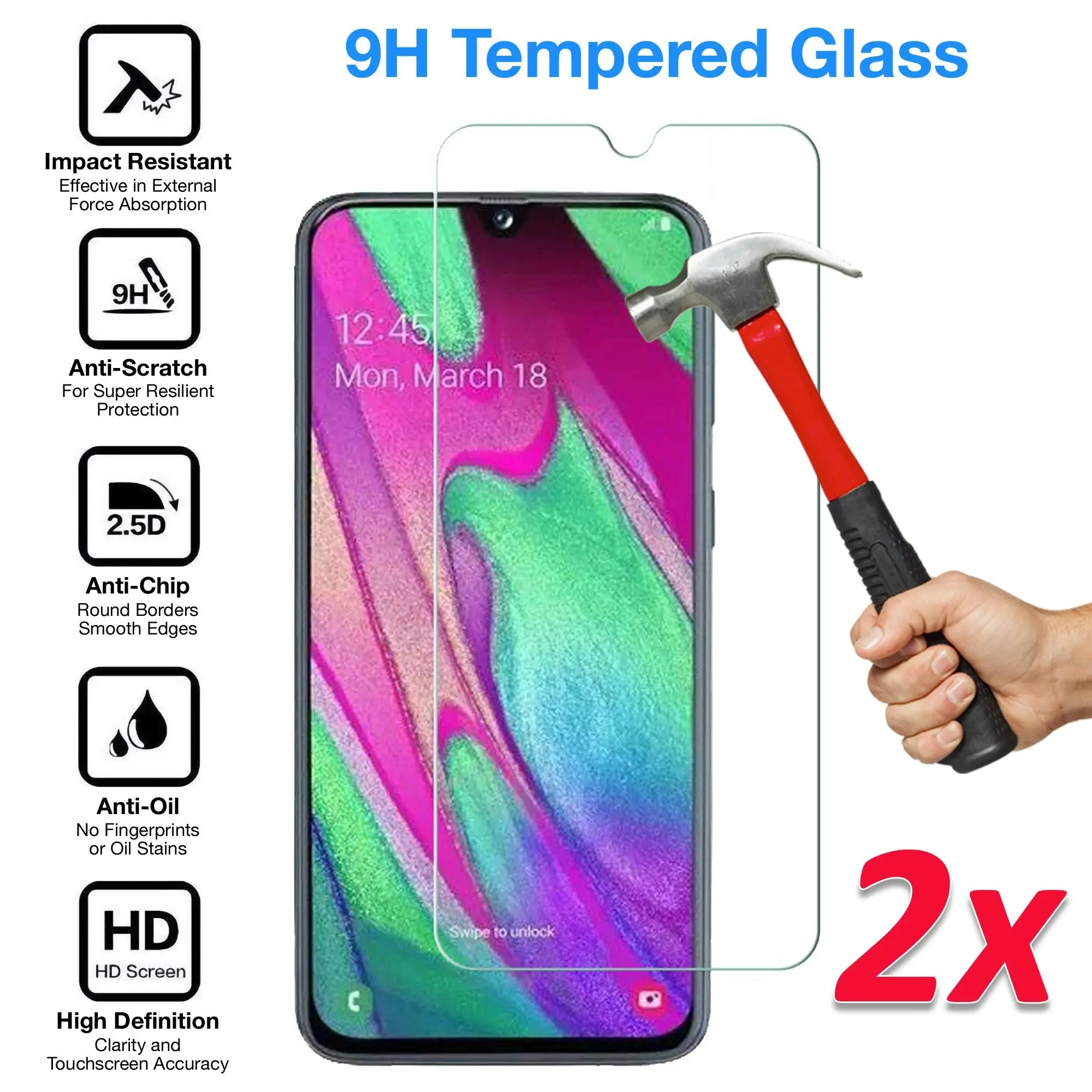 [2 Pack] MEZON Samsung Galaxy A70 Tempered Glass Crystal Clear Premium 9H HD Case Friendly Screen Protector (A70, 9H)