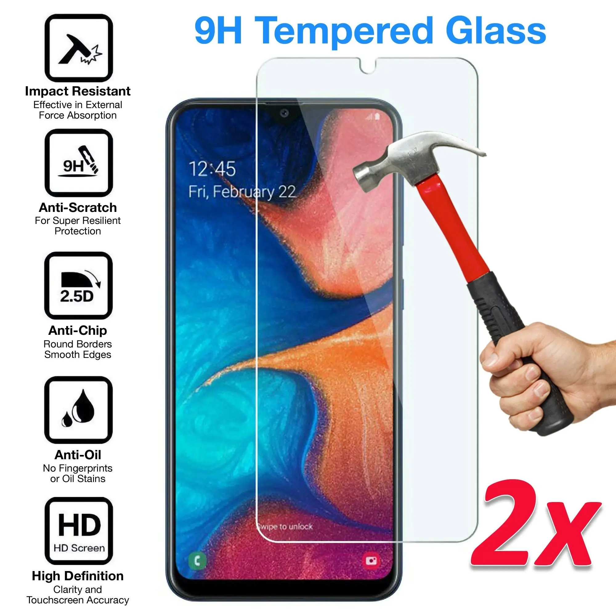 [2 Pack] MEZON Samsung Galaxy A50 Tempered Glass Crystal Clear Premium 9H HD Case Friendly Screen Protector (A50, 9H)