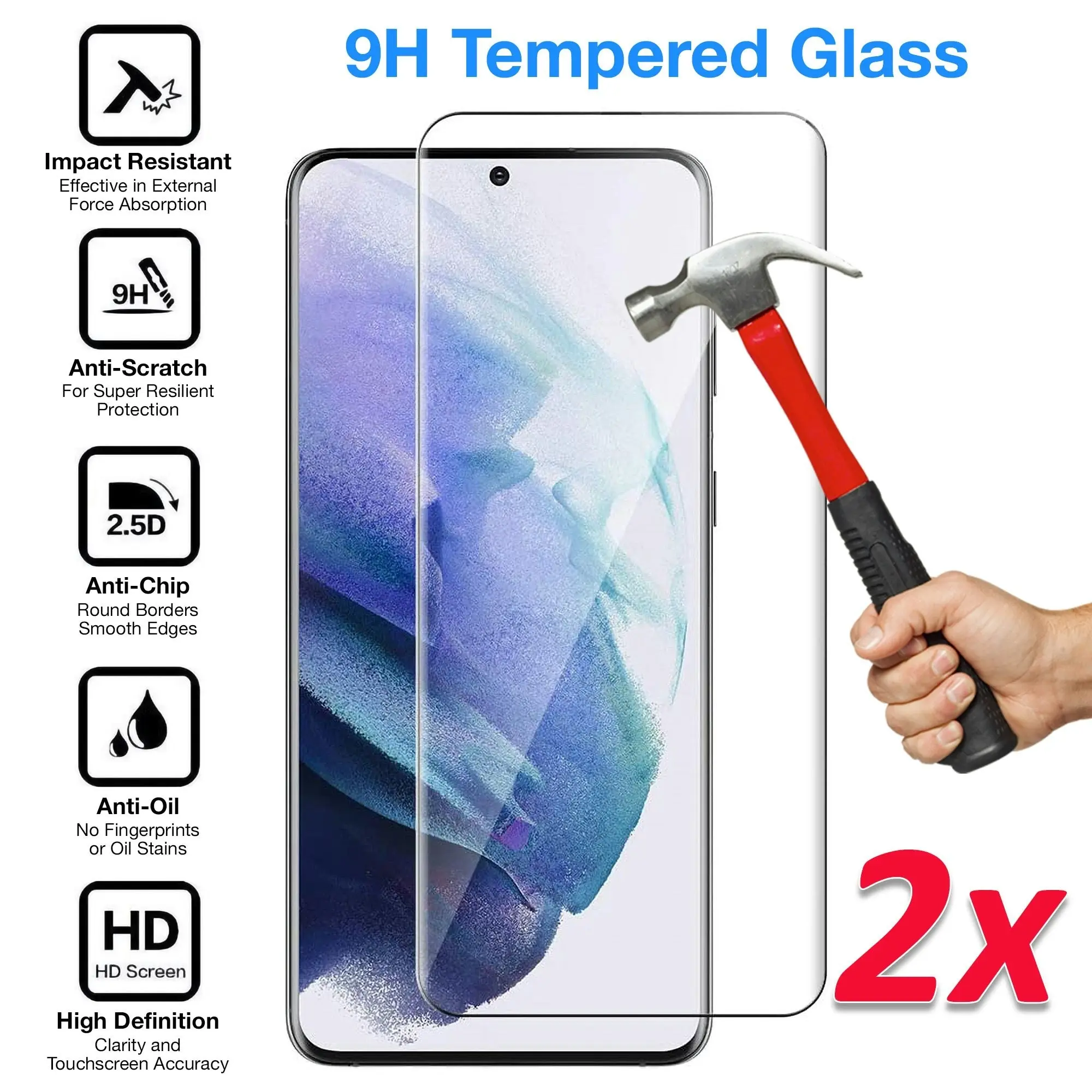 [2 Pack] MEZON Samsung Galaxy S21+ 5G Tempered Glass Crystal Clear Premium 9H HD Case Friendly Screen Protector (S21+, 9H)