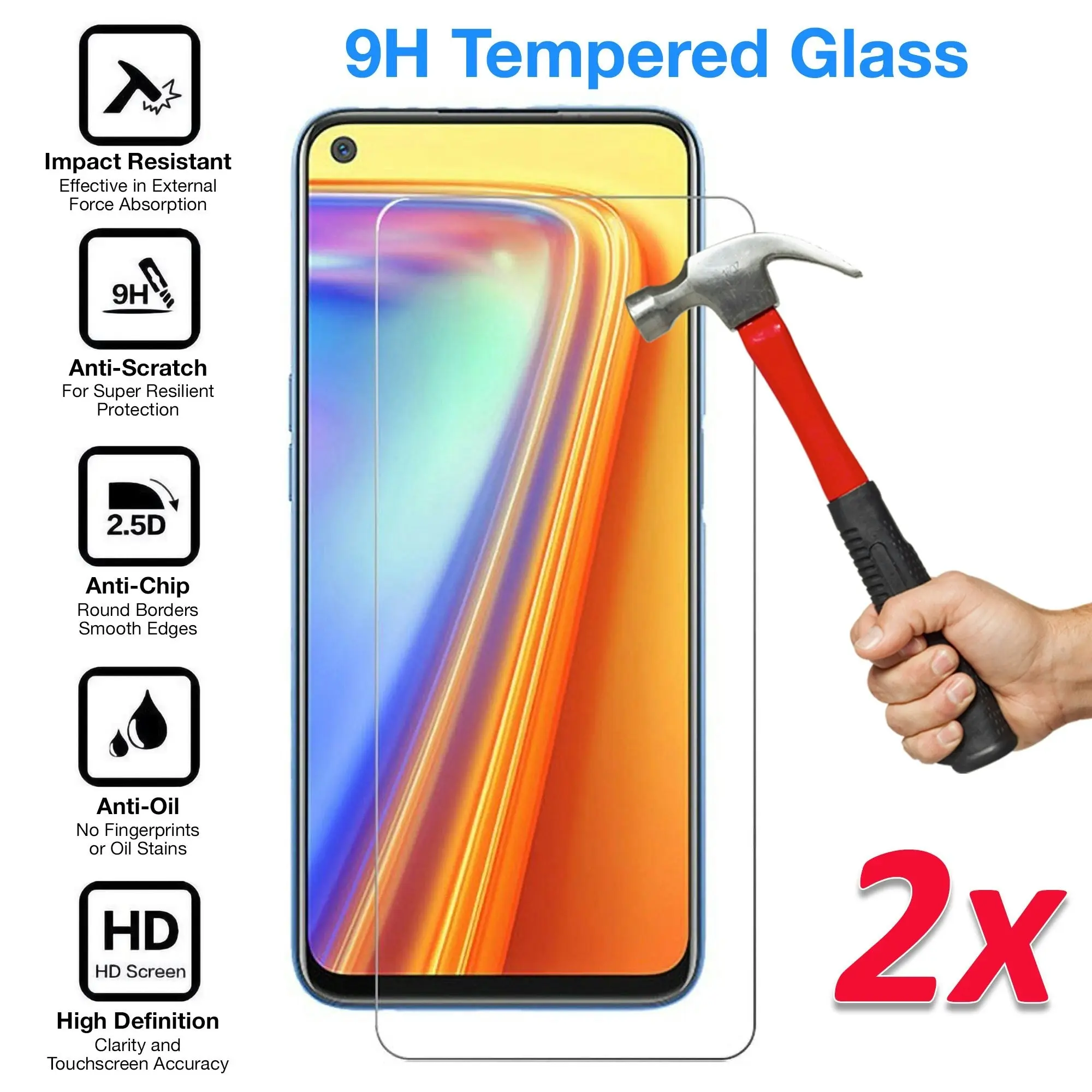 [2 Pack] MEZON Realme 7 5G Tempered Glass 9H HD Crystal Clear Premium Case Friendly Screen Protector (Realme 7 5G, 9H)