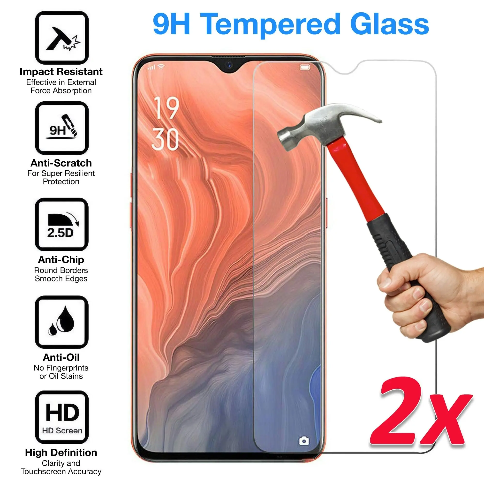 [2 Pack] MEZON Realme C3 Tempered Glass 9H HD Crystal Clear Premium Case Friendly Screen Protector (Realme C3, 9H)