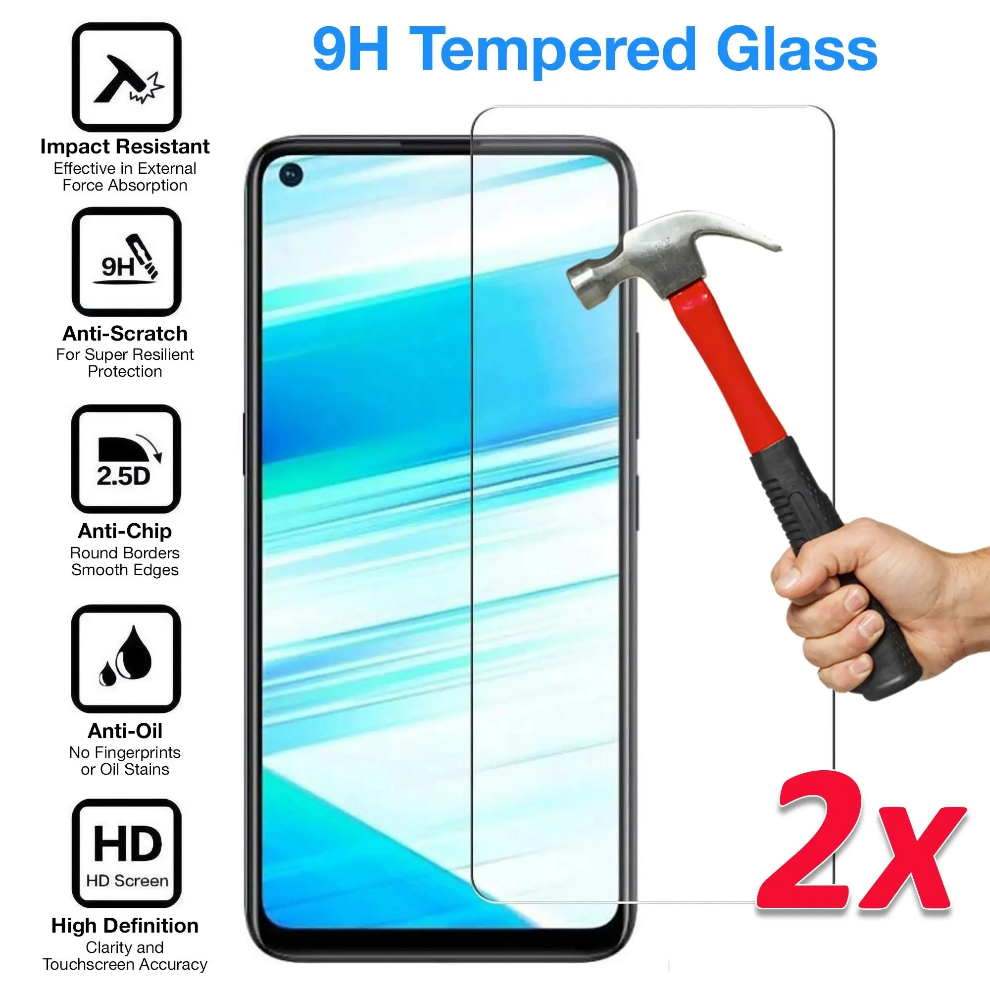 [2 Pack] MEZON Realme 6 Tempered Glass 9H HD Crystal Clear Premium Case Friendly Screen Protector (Realme 6, 9H)