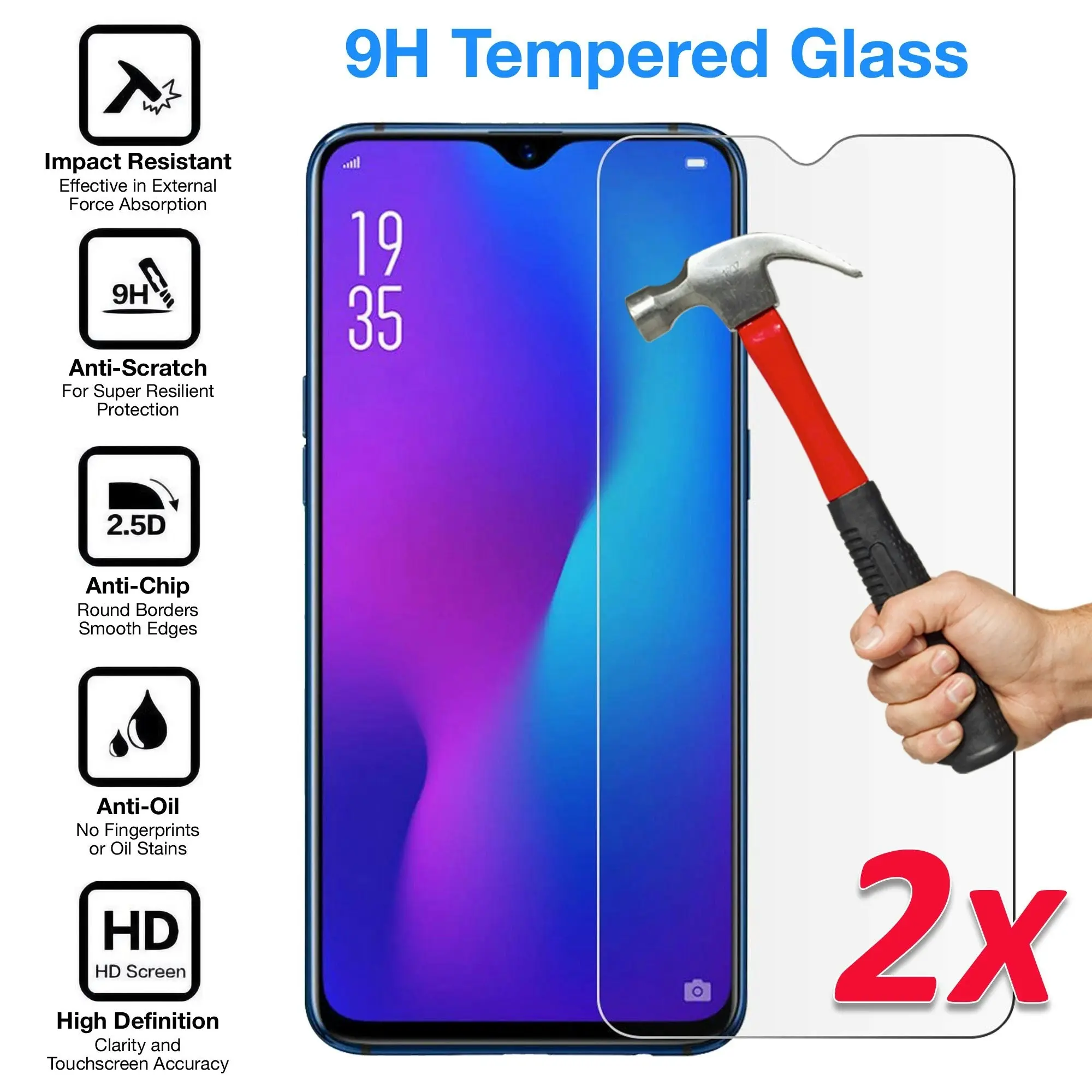 [2 Pack] MEZON Vivo Y17 Tempered Glass 9H HD Crystal Clear Premium Case Friendly Screen Protector (Vivo Y17, 9H)