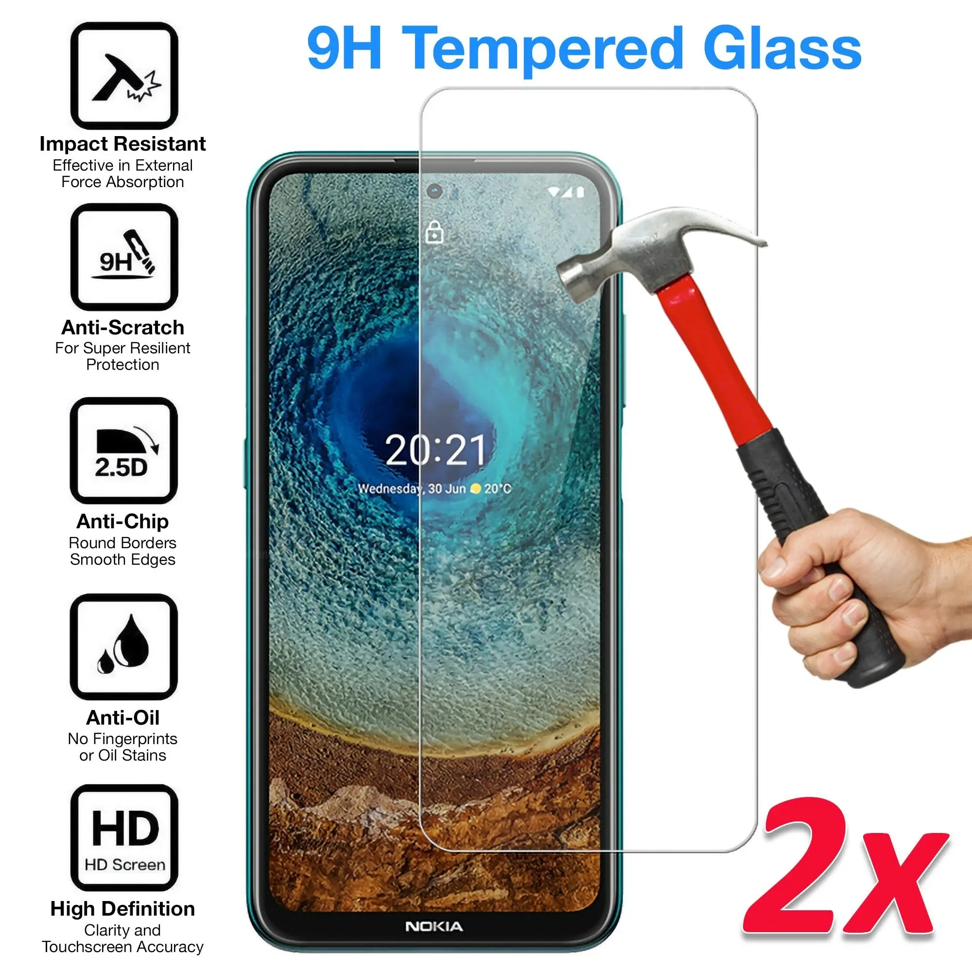 [2 Pack] MEZON Nokia X20 Tempered Glass Crystal Clear Premium 9H HD Case Friendly Screen Protector (Nokia X20, 9H)