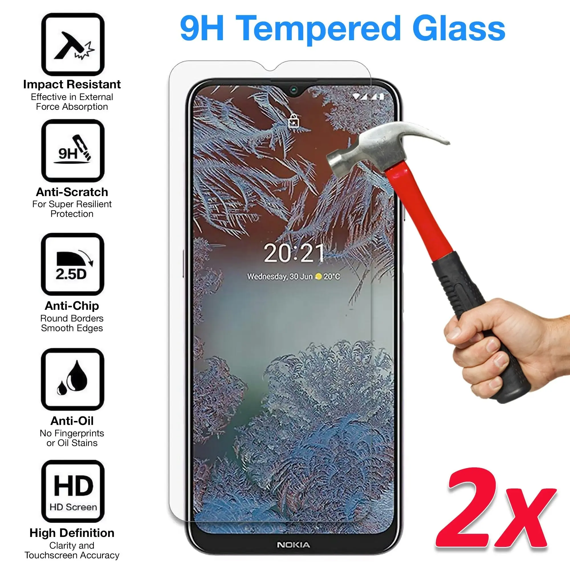 [2 Pack] MEZON Nokia G20 Tempered Glass Crystal Clear Premium 9H HD Case Friendly Screen Protector (Nokia G20, 9H)